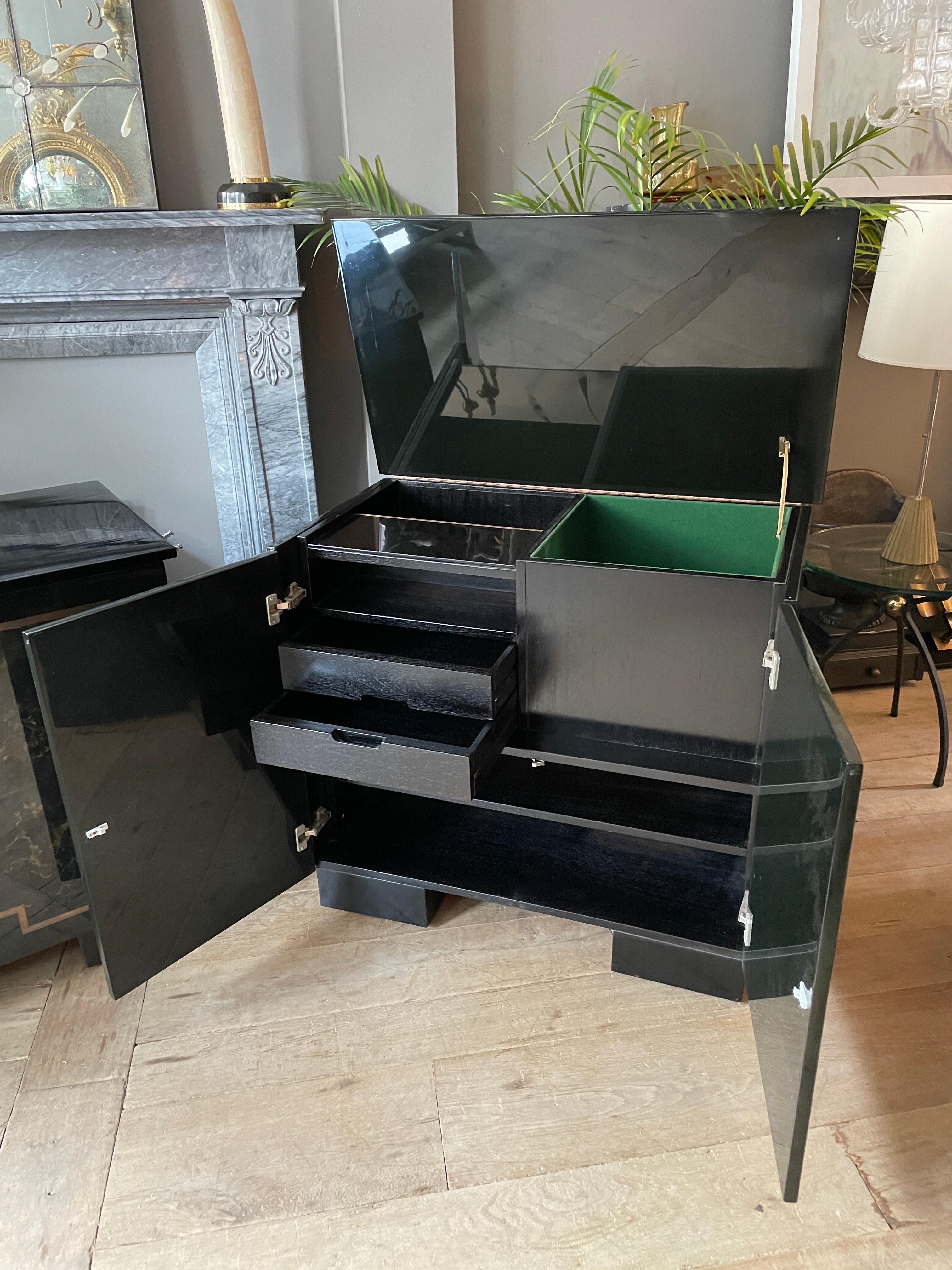 Pair of Black Lacquered Cabinets For Sale 7