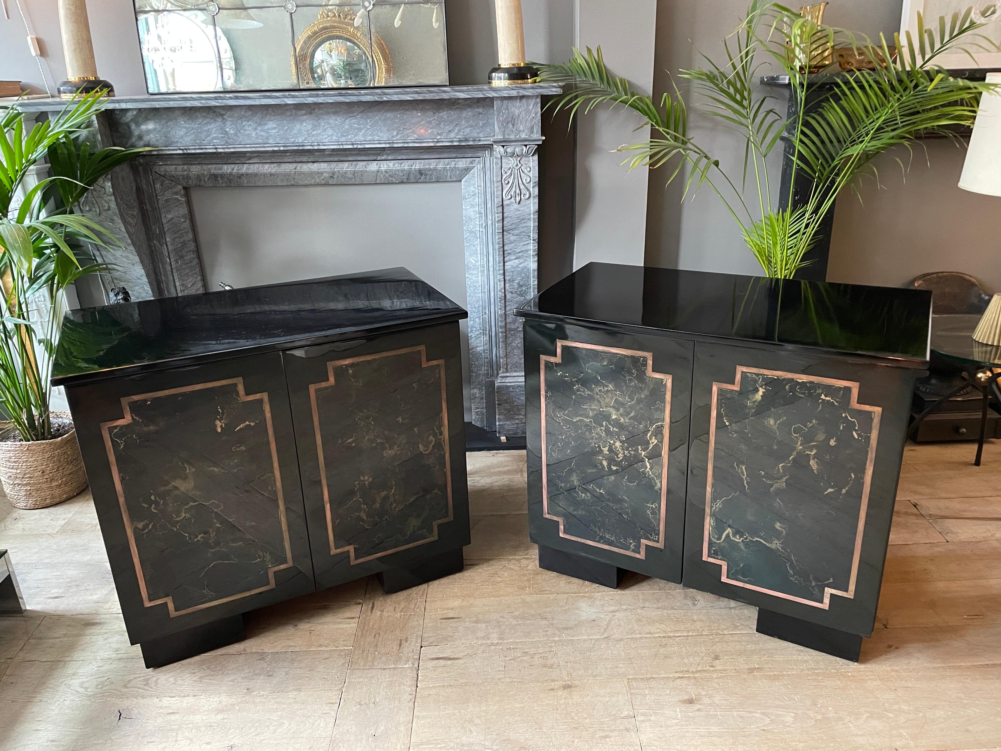 Pair of Black Lacquered Cabinets For Sale 9