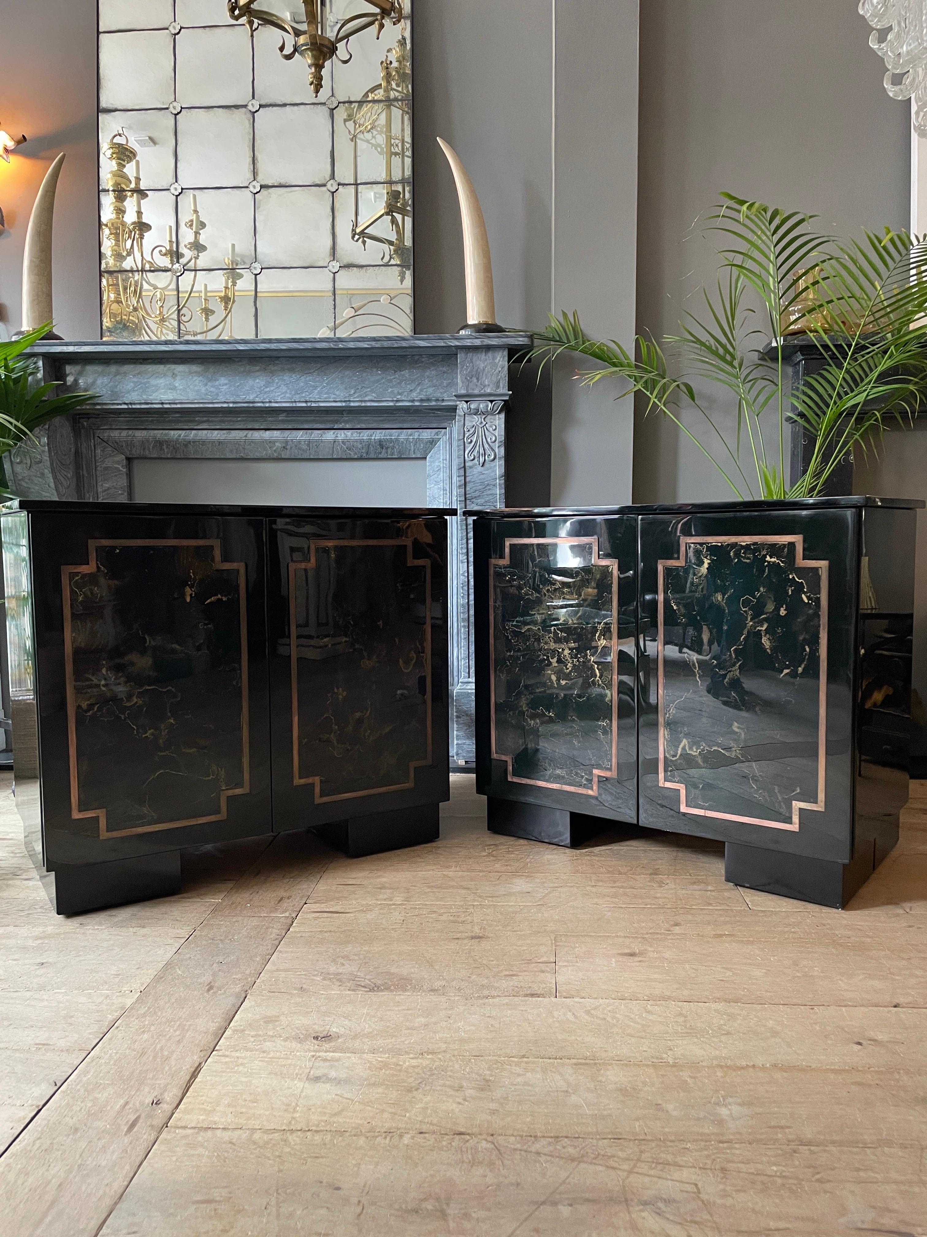 Modern Pair of Black Lacquered Cabinets For Sale