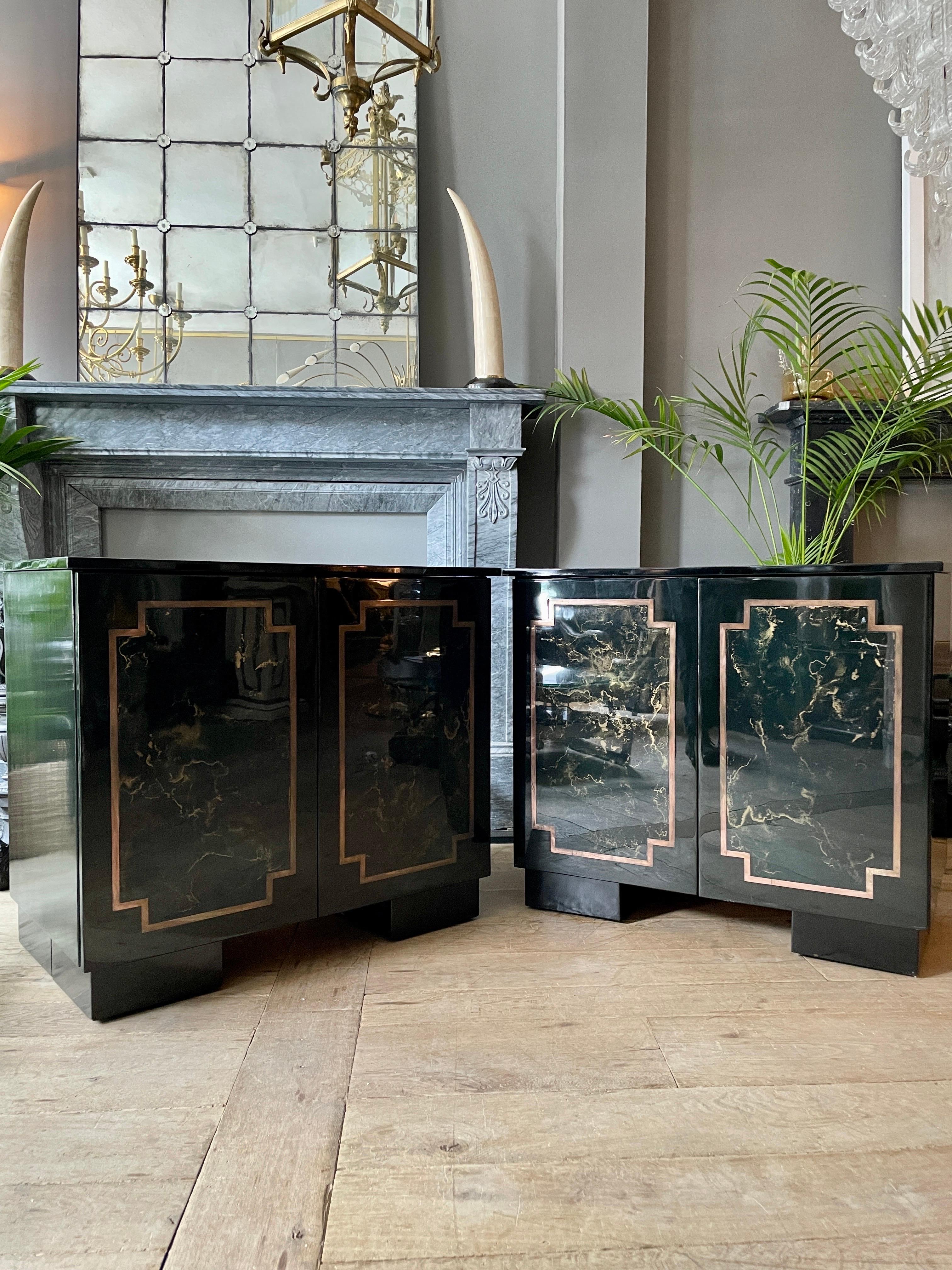 European Pair of Black Lacquered Cabinets For Sale