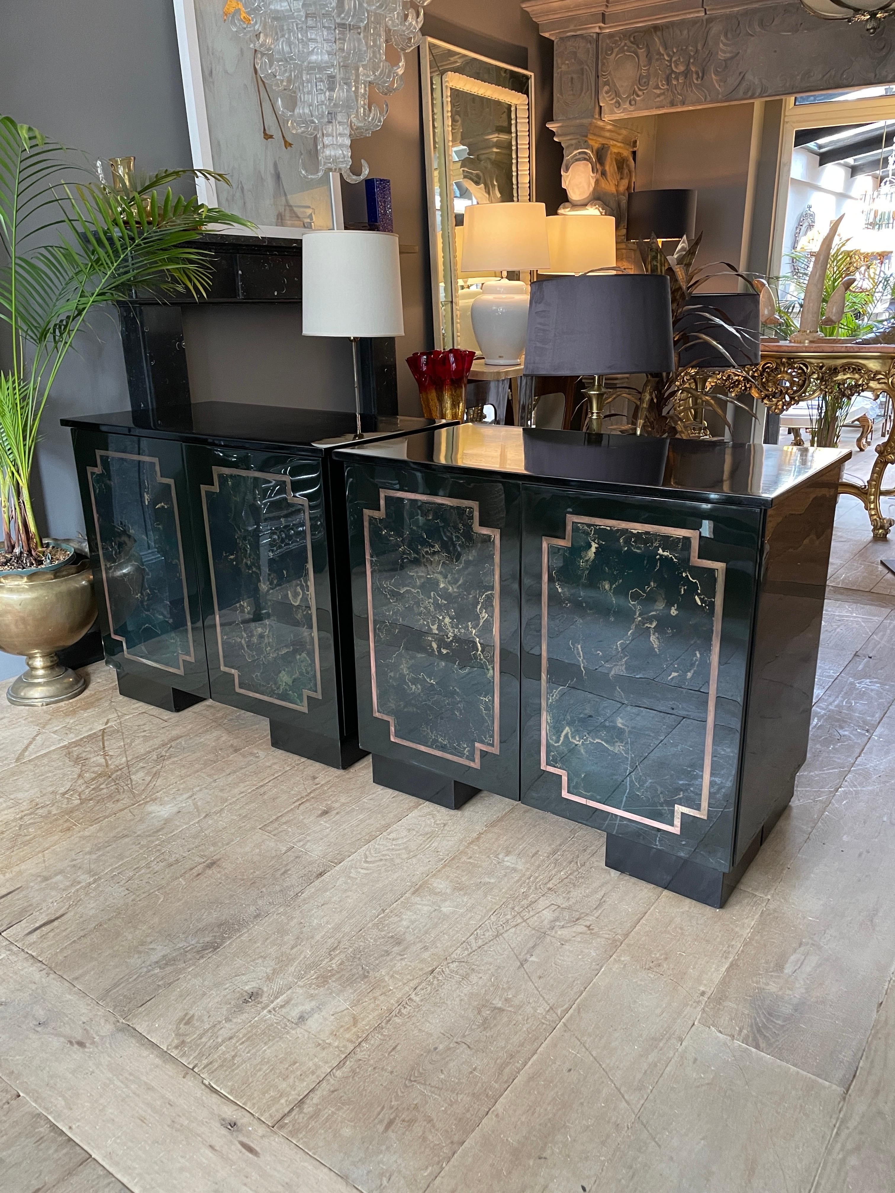 Pair of Black Lacquered Cabinets In Good Condition For Sale In London, GB
