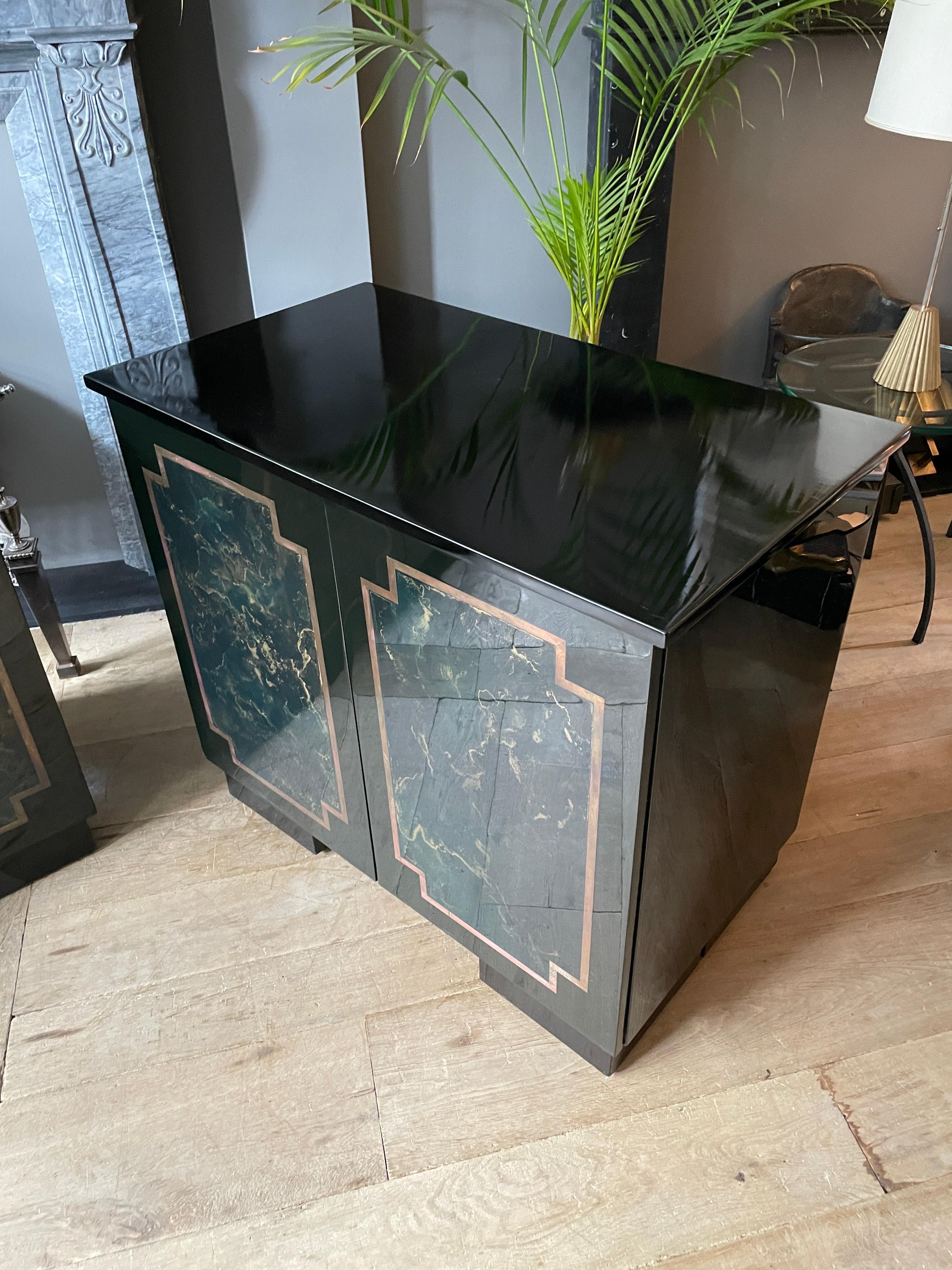 20th Century Pair of Black Lacquered Cabinets For Sale