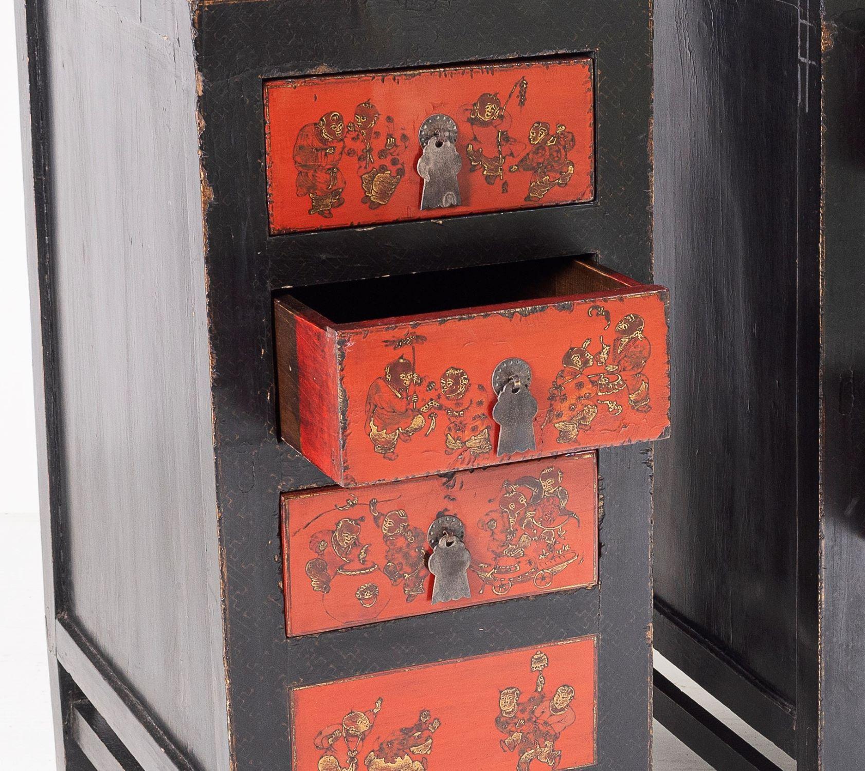 Pair of Black Lacquered Japanned Chinoiserie Drawer Chests Nightstands 3