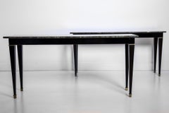 Pair of Black Lacquered Neo Classic Style Consoles with Labradorite Tops