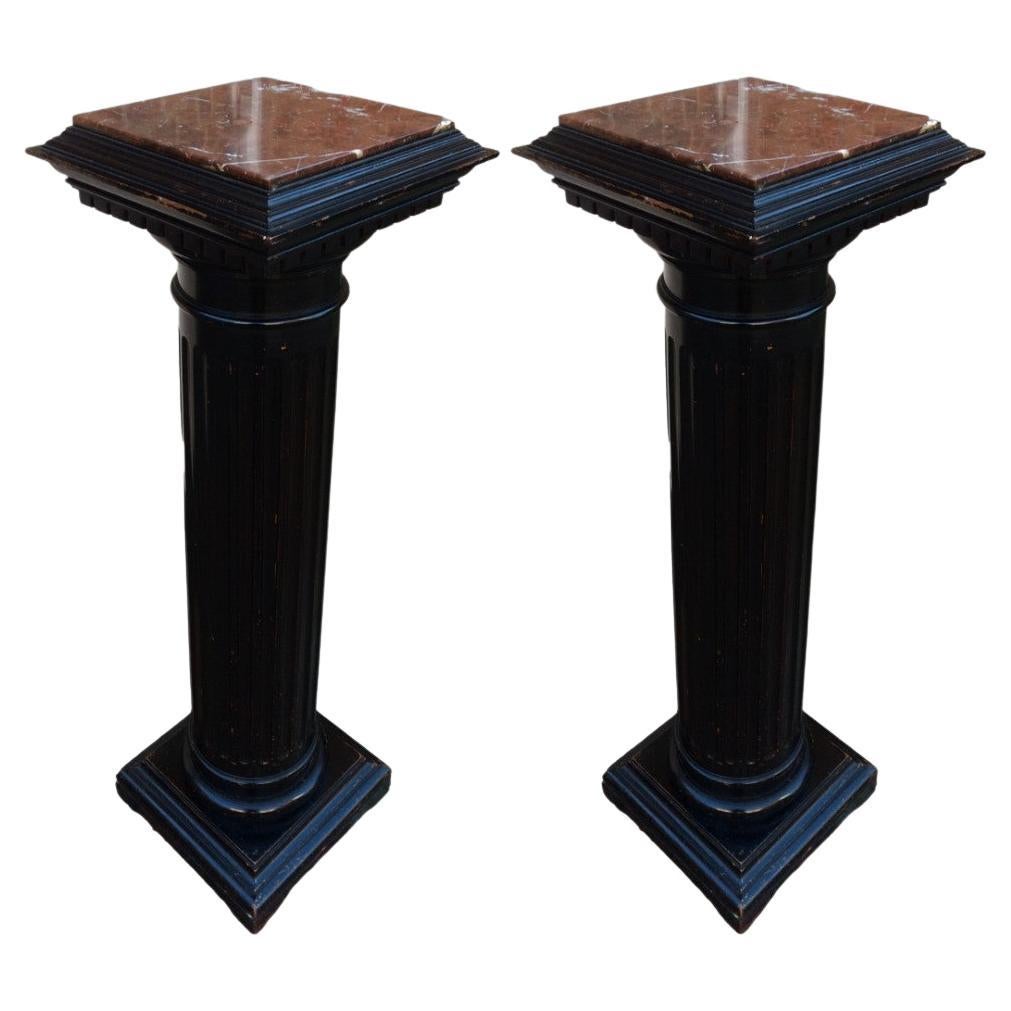 Pair of Black Painted Pedestals
