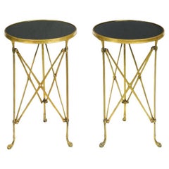 Vintage A Pair of Black Stone and Brass Campaign Style Gueridons