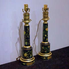 Pair of Black Tôle Painted Lamps, 19th Century