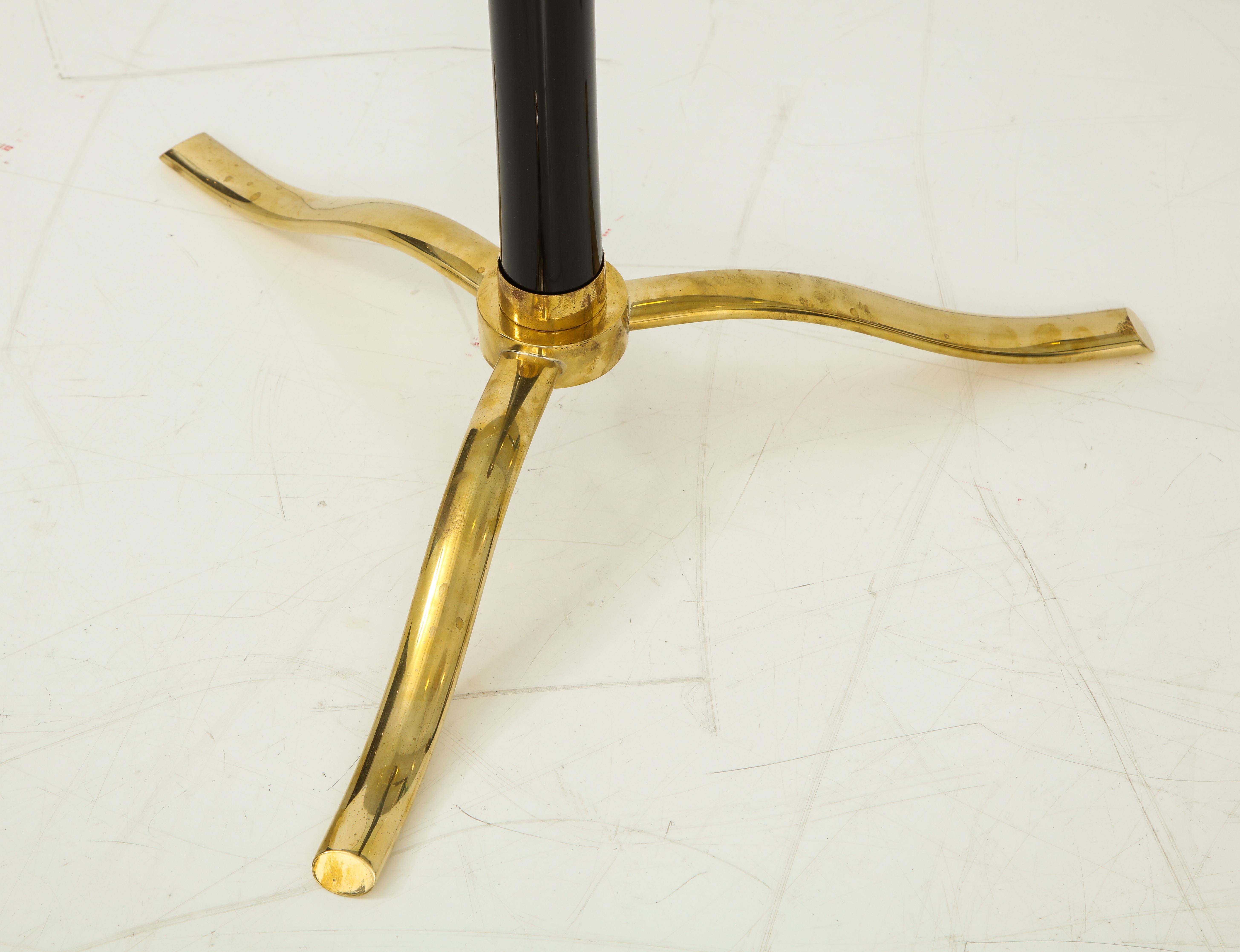 Italian Pair of Black Tripod Side or End Tables in Murano Glass and Brass