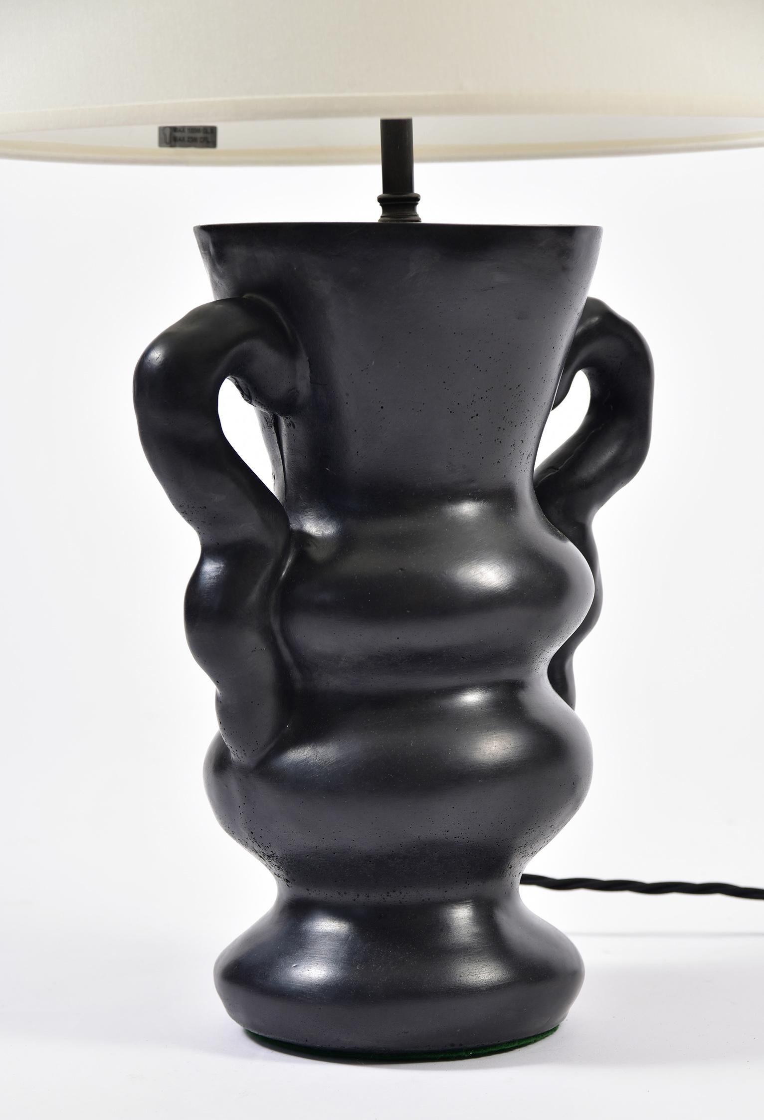 British Pair of Black 'Ysolde' Polished Plaster Table Lamp, by Dorian Caffot de Fawes 