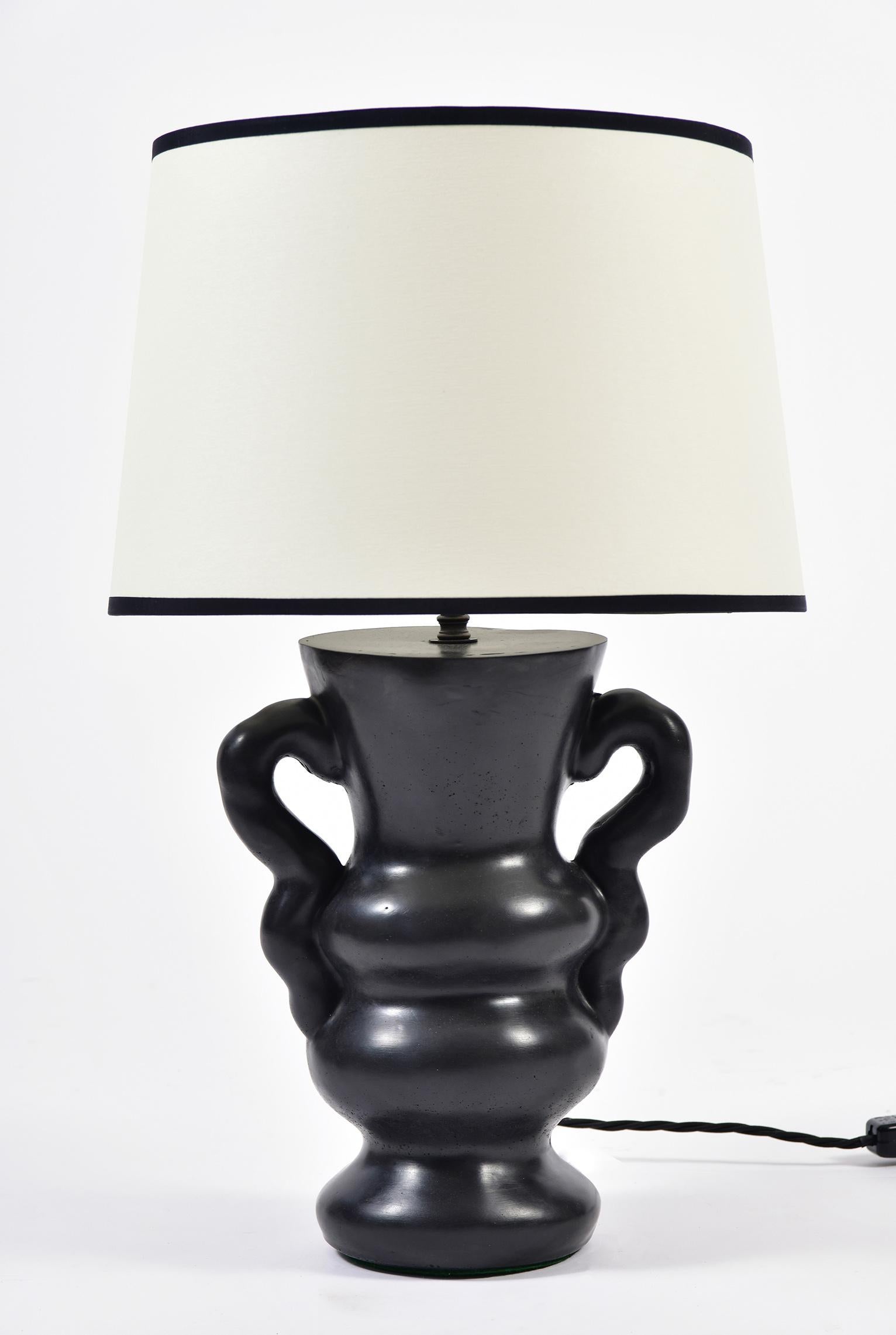 Contemporary Pair of Black 'Ysolde' Polished Plaster Table Lamp, by Dorian Caffot de Fawes 