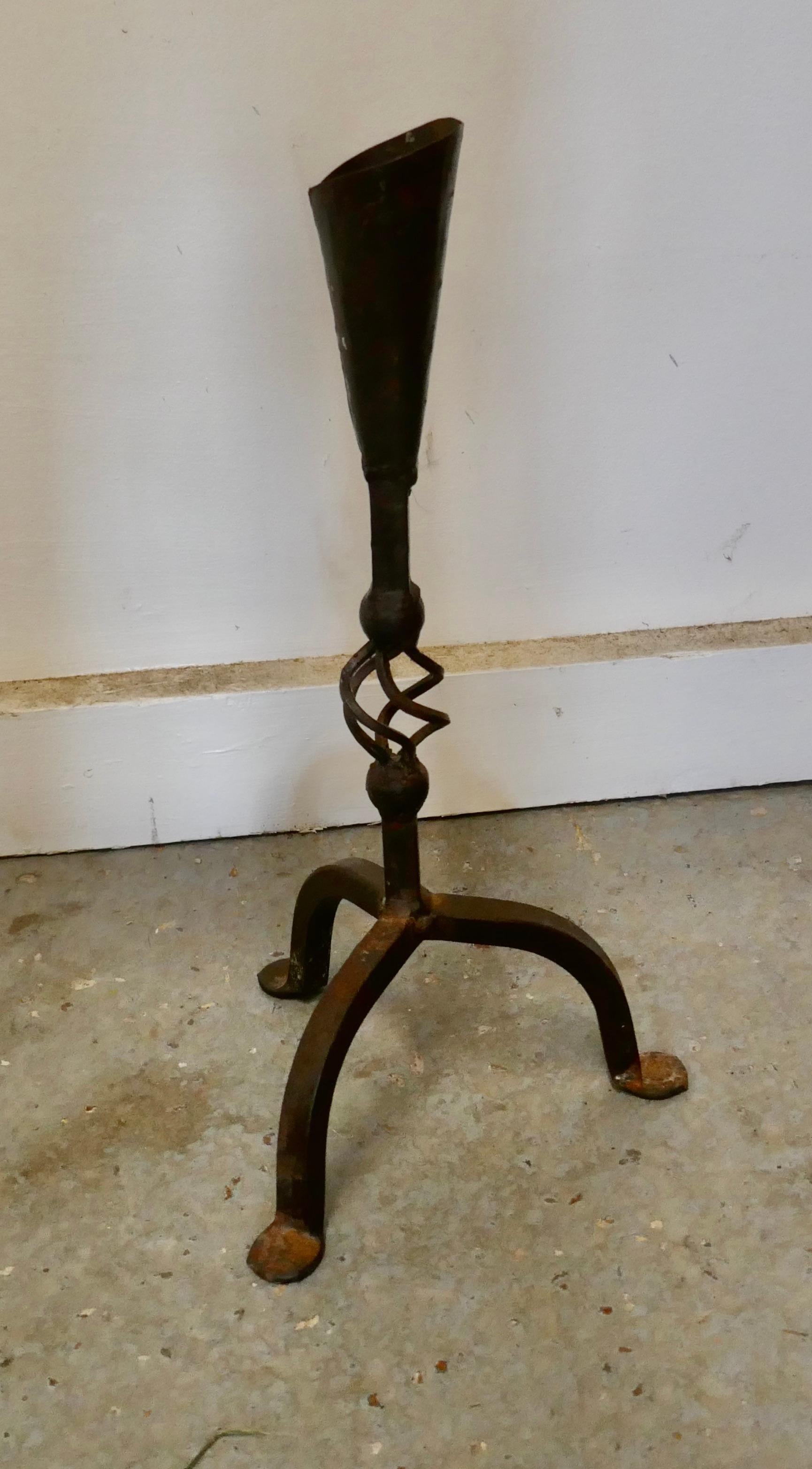 20th Century Pair of Blacksmith Made Gothic Wrought Iron Candle Sticks For Sale