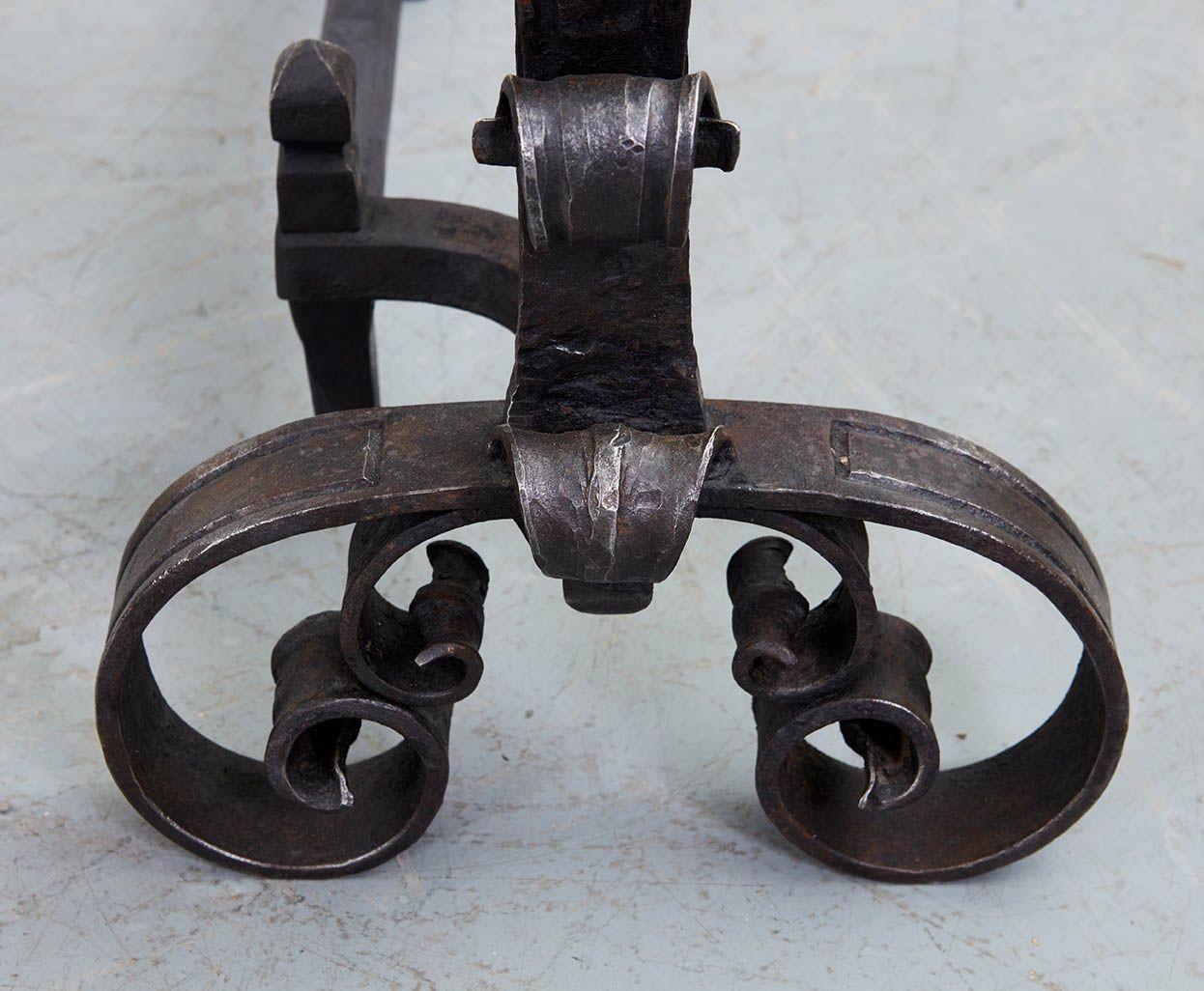 A Pair of Blacksmith-Made Scrollwork Andirons In Good Condition For Sale In Greenwich, CT