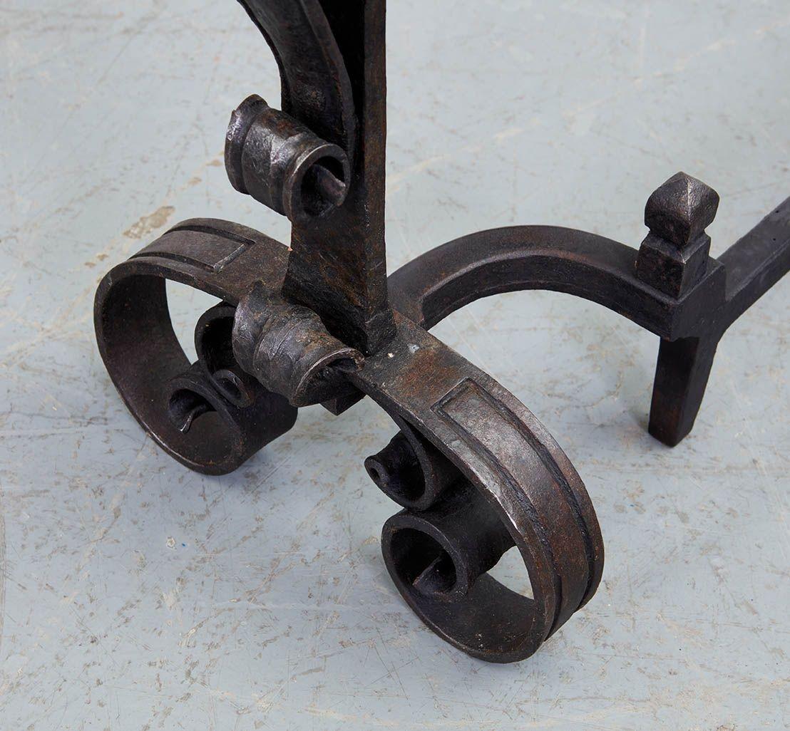 A Pair of Blacksmith-Made Scrollwork Andirons For Sale 3