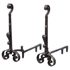 A Pair of Blacksmith-Made Scrollwork Andirons