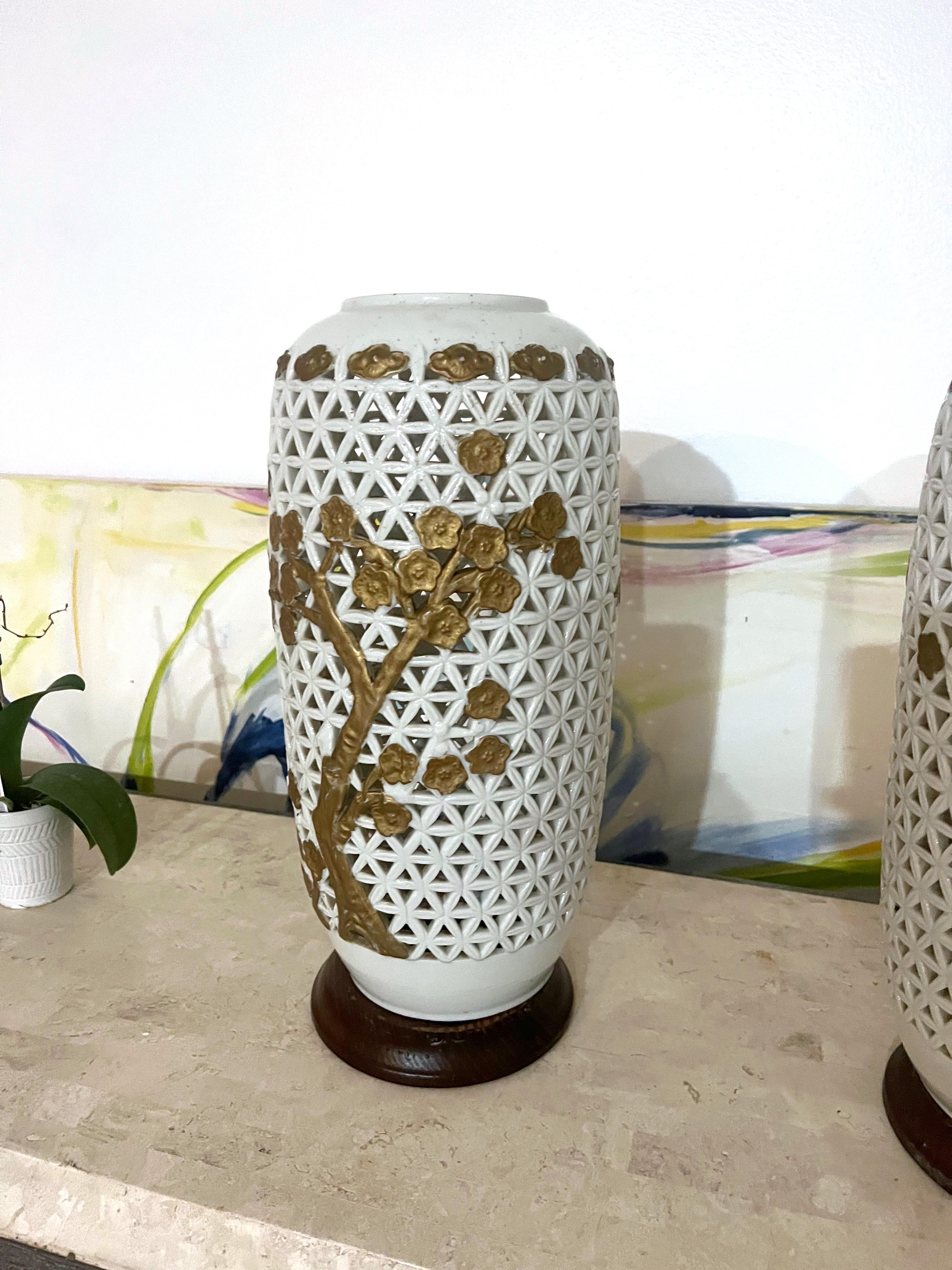 Chinoiserie Pair of Blanc De Chine Chinese Porcelain Vases