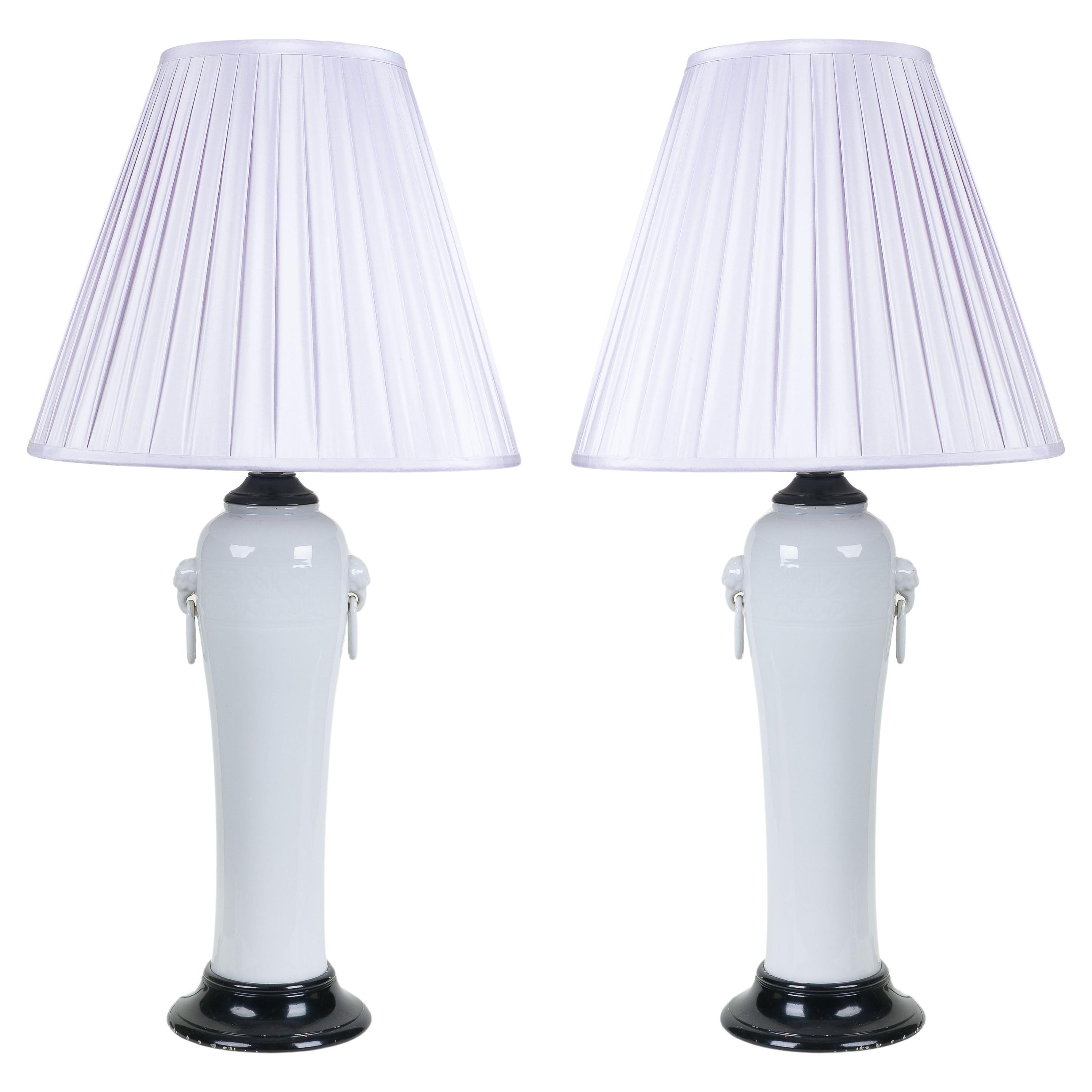 A Pair of Blanc de Chine Porcelain Table Lamps For Sale