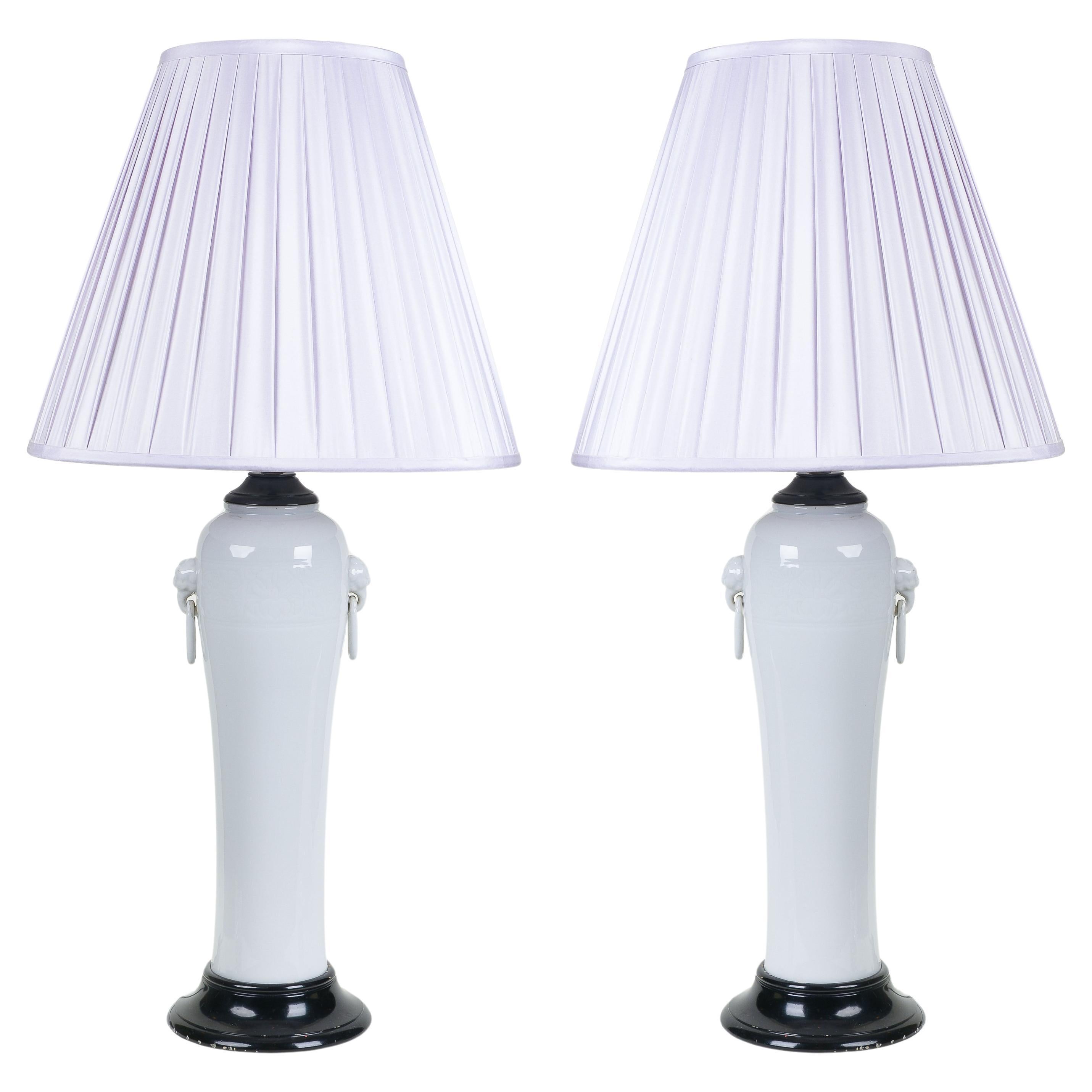 A Pair of Blanc de Chine Porcelain Table Lamps