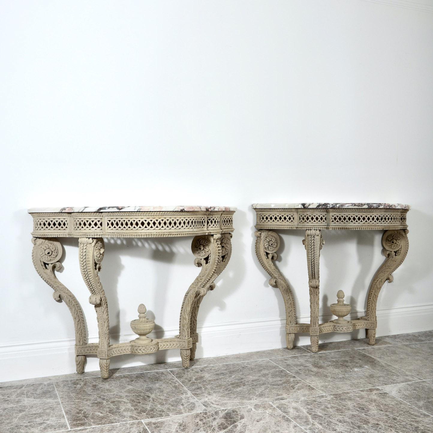 Pair of Bleached Oak Console Tables 8