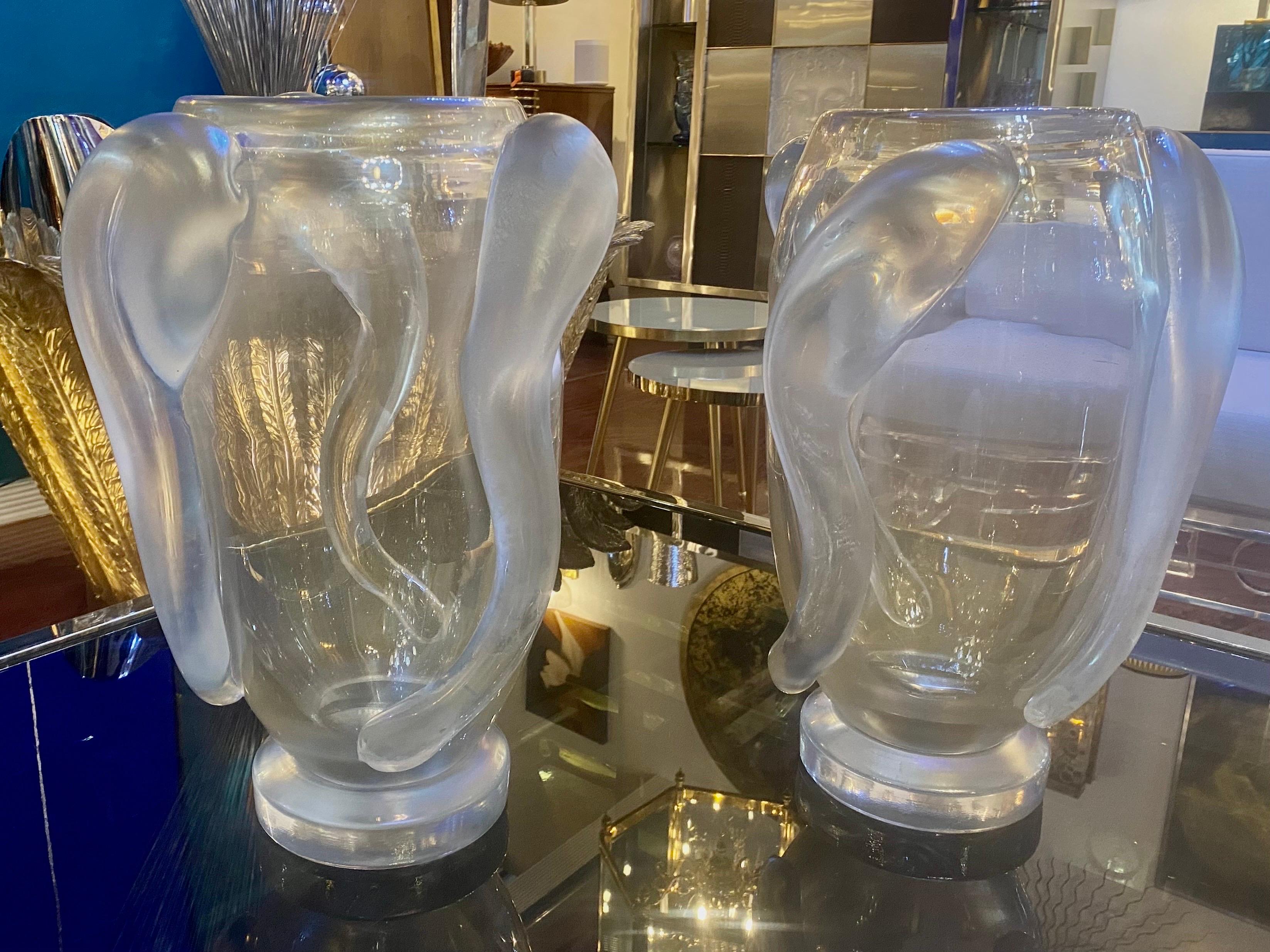 Coppia di vasi in vetro soffiato di Murano con inclusione d'oro in vendita 5