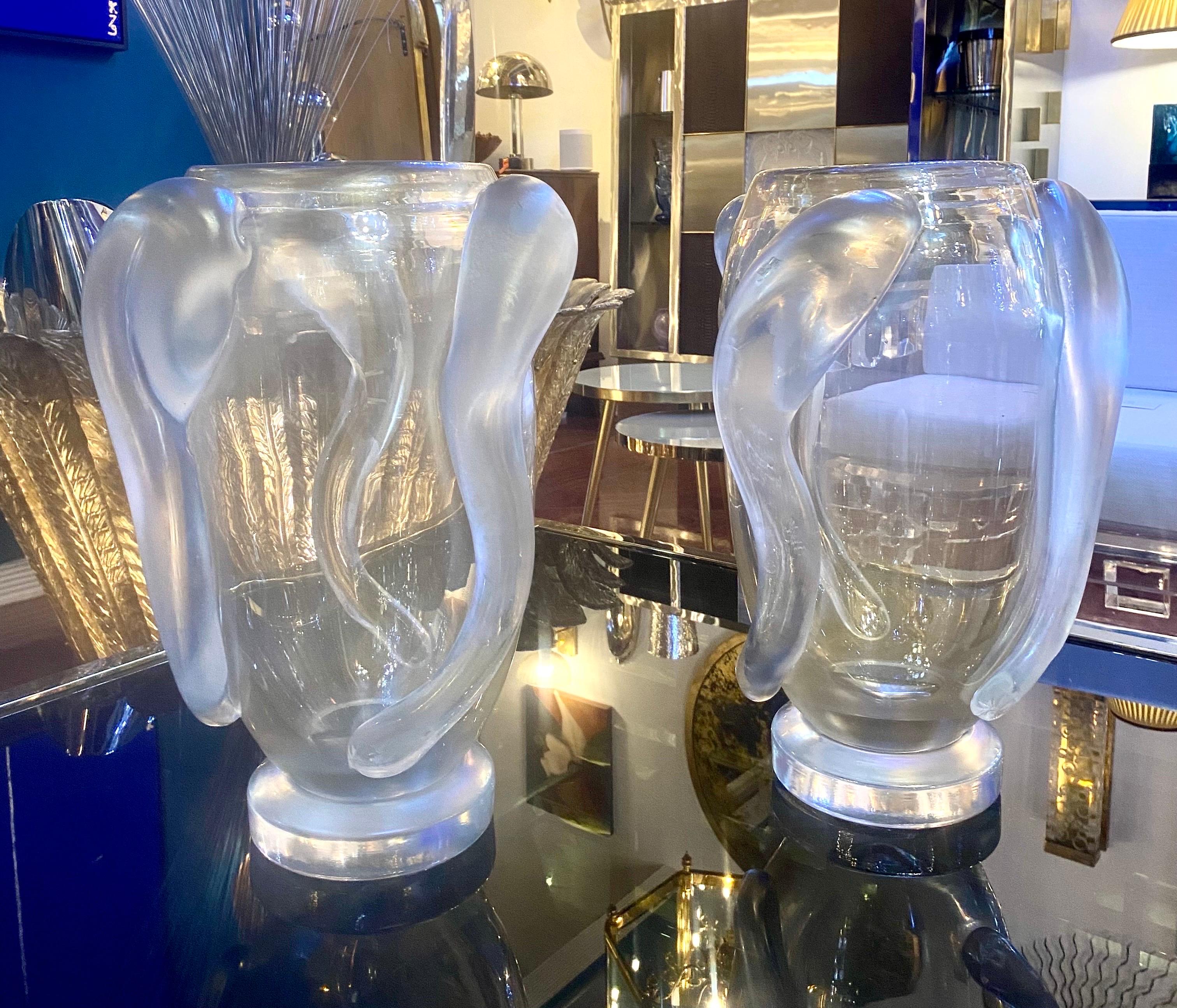 Coppia di vasi in vetro soffiato di Murano con inclusione d'oro in vendita 1