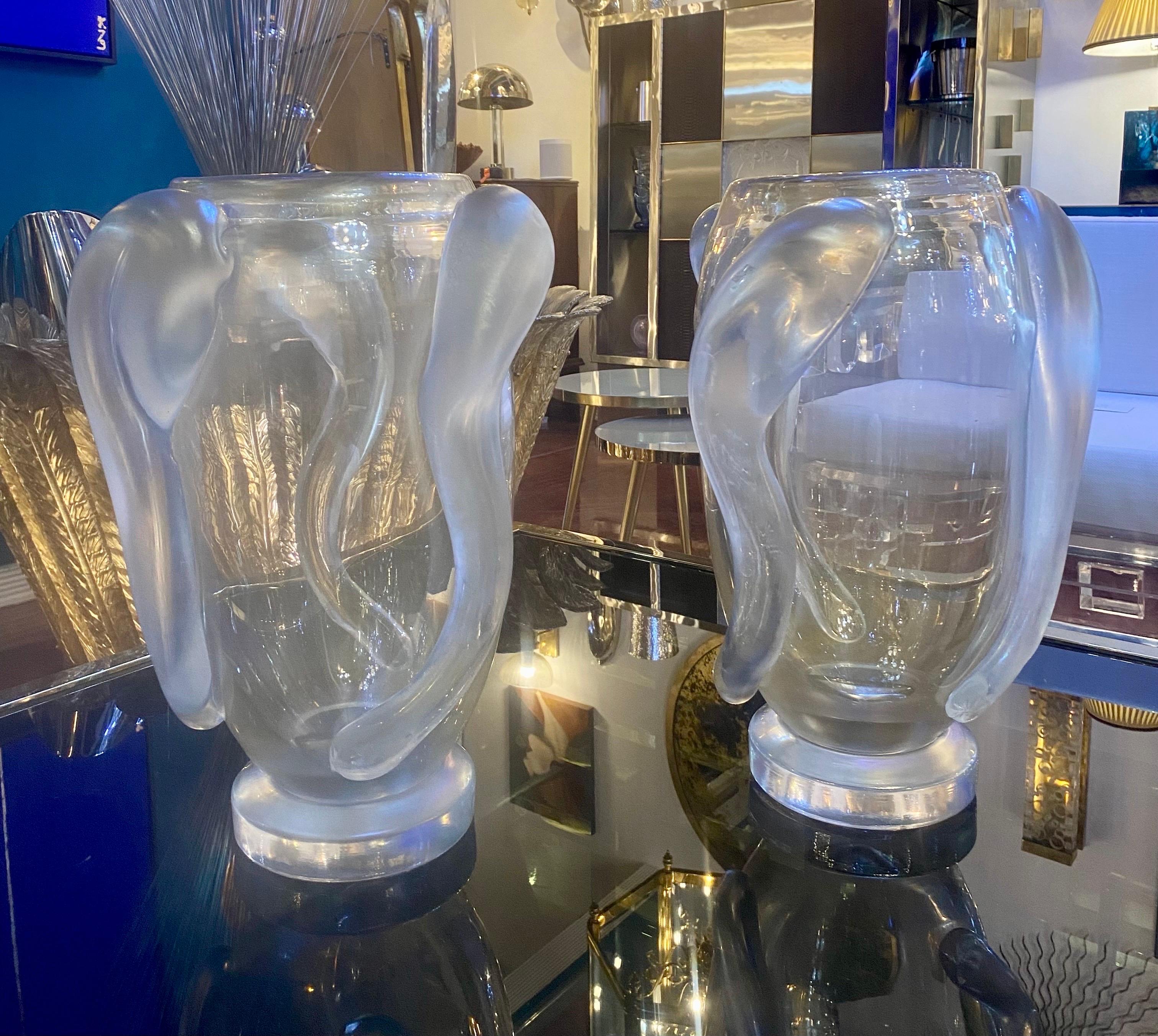 Coppia di vasi in vetro soffiato di Murano con inclusione d'oro in vendita 2