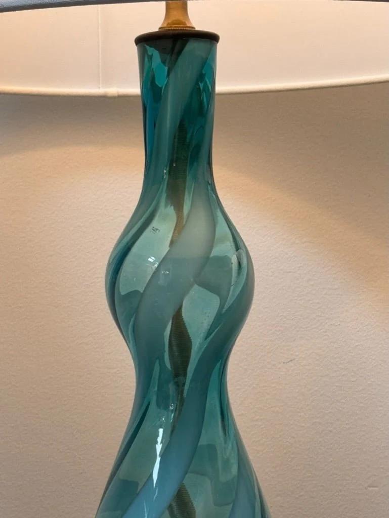 Murano Glass A pair of blue and clear twist Murano table lamps, c. 1960