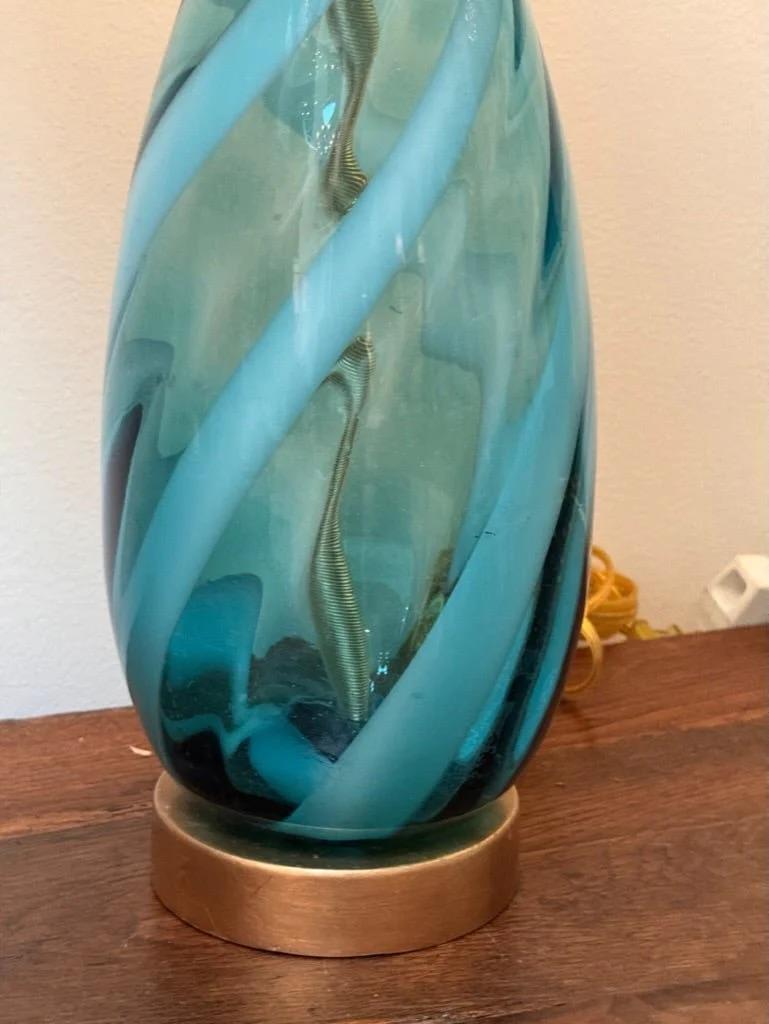 A pair of blue and clear twist Murano table lamps, c. 1960 1