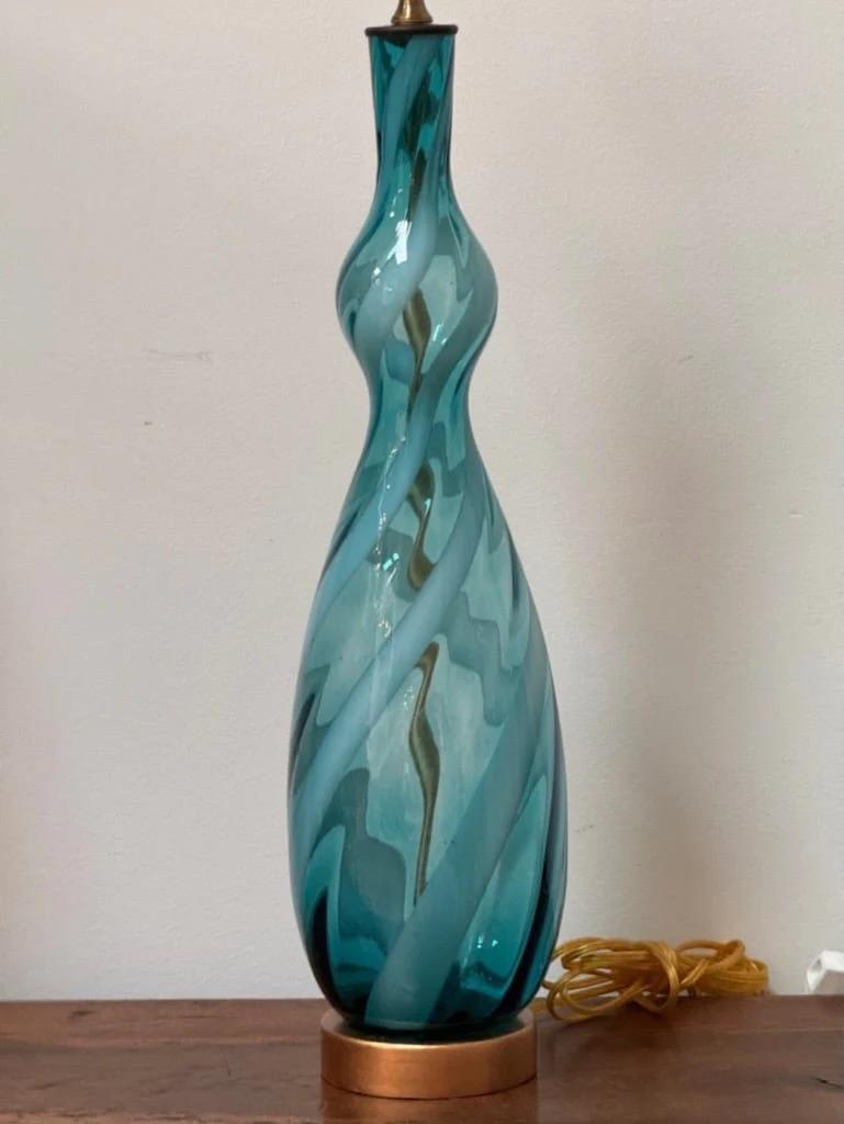 A pair of blue and clear twist Murano table lamps, c. 1960 2