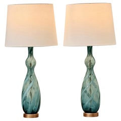 A pair of blue and clear twist Murano table lamps, c. 1960