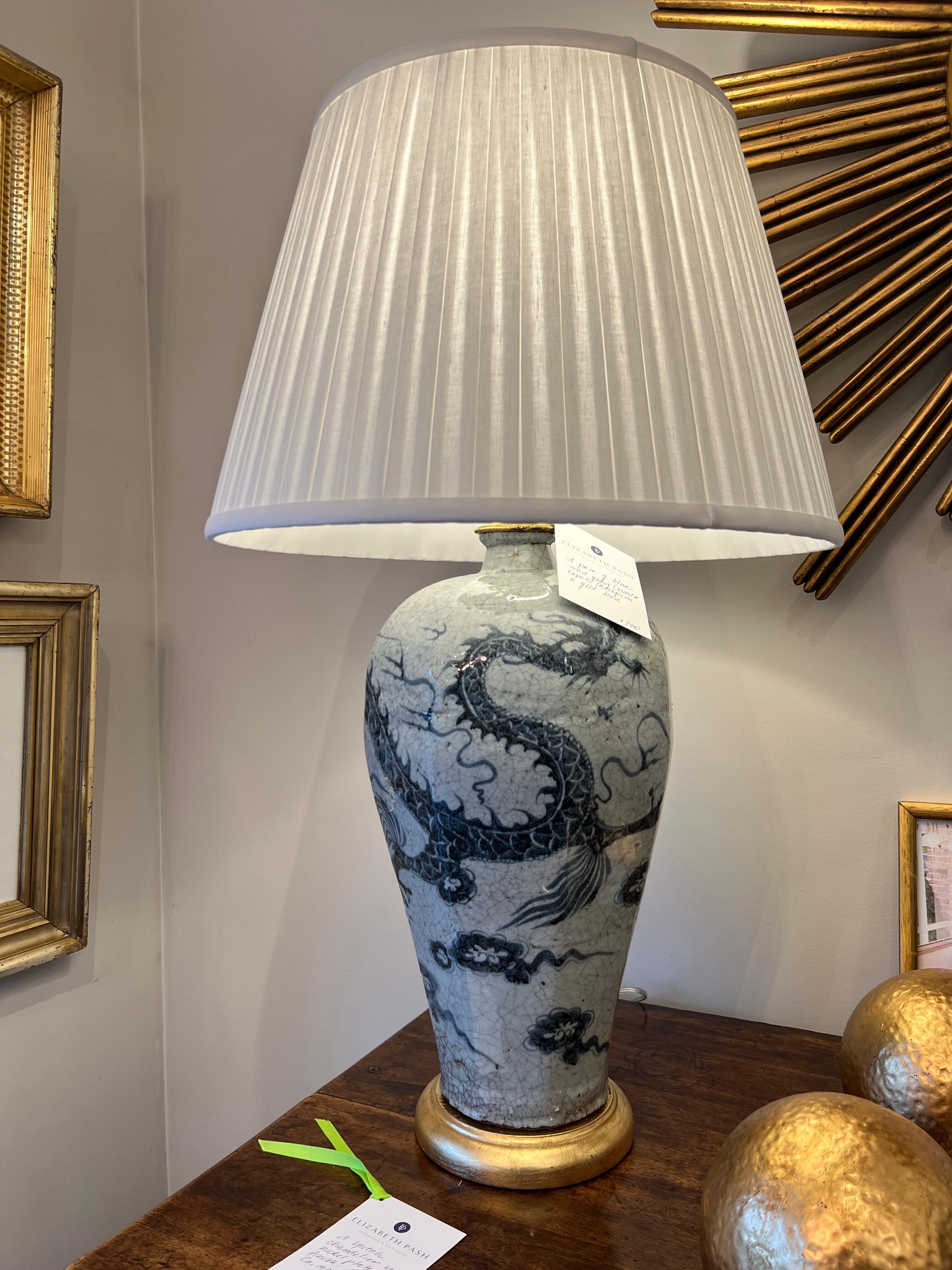 Pair of Blue and Gray Chinese Export Lamps For Sale 1