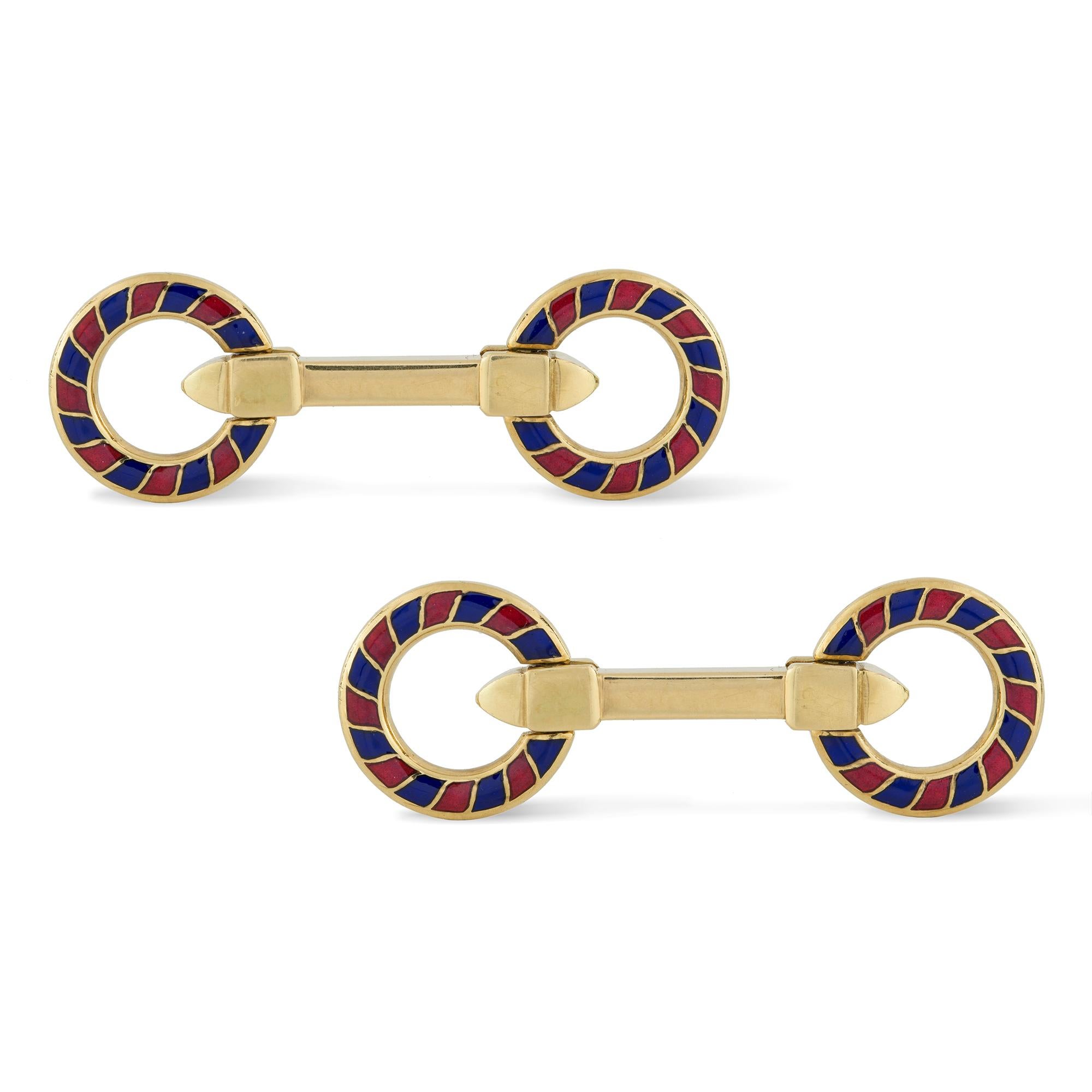 Modern A Pair Of Blue And Red Enamel Cufflinks For Sale
