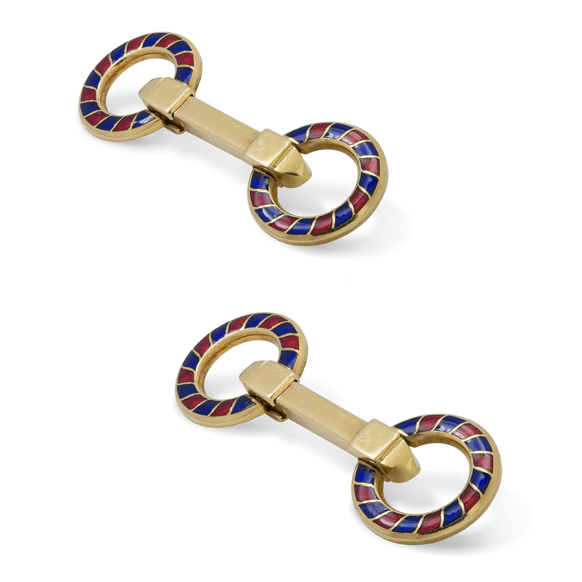 A Pair Of Blue And Red Enamel Cufflinks In Good Condition For Sale In London, GB