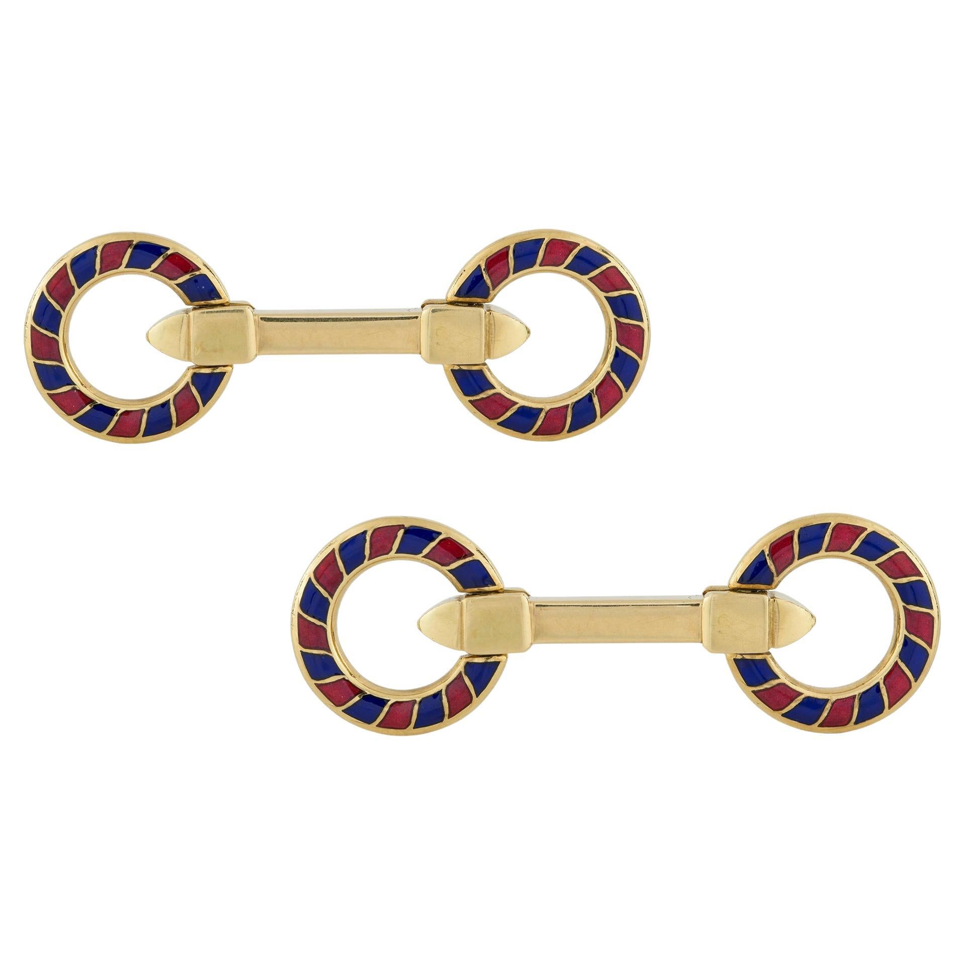 A Pair Of Blue And Red Enamel Cufflinks