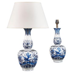 Antique Pair of Blue and White Delft Lamps