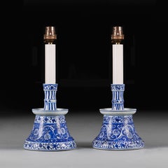 A Pair of Blue and White Iznik Style Candlestick Table Lamps