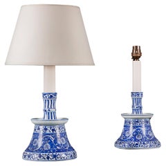A Pair of Blue and White Iznik Style Candlestick Table Lamps
