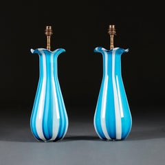 Pair of Blue and White Murano Glass Lamps
