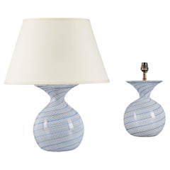 Pair of Blue and White Murano Spiral Lamps