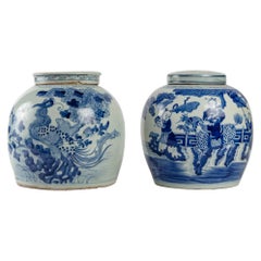 Pair of Blue and White Porcelain Ginger Pots