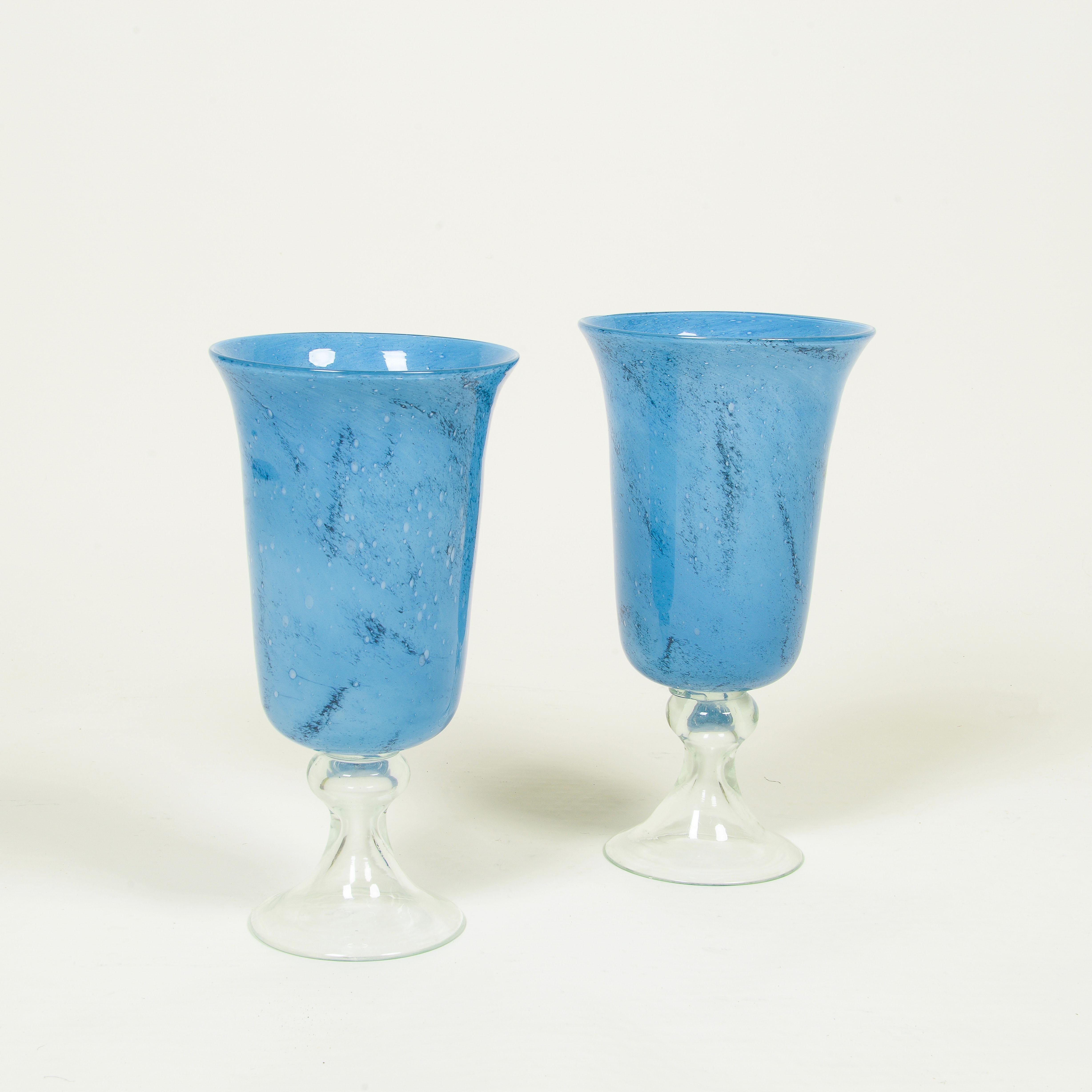 A Pair of Blue Glass Candle Photophores In Excellent Condition For Sale In New York, NY