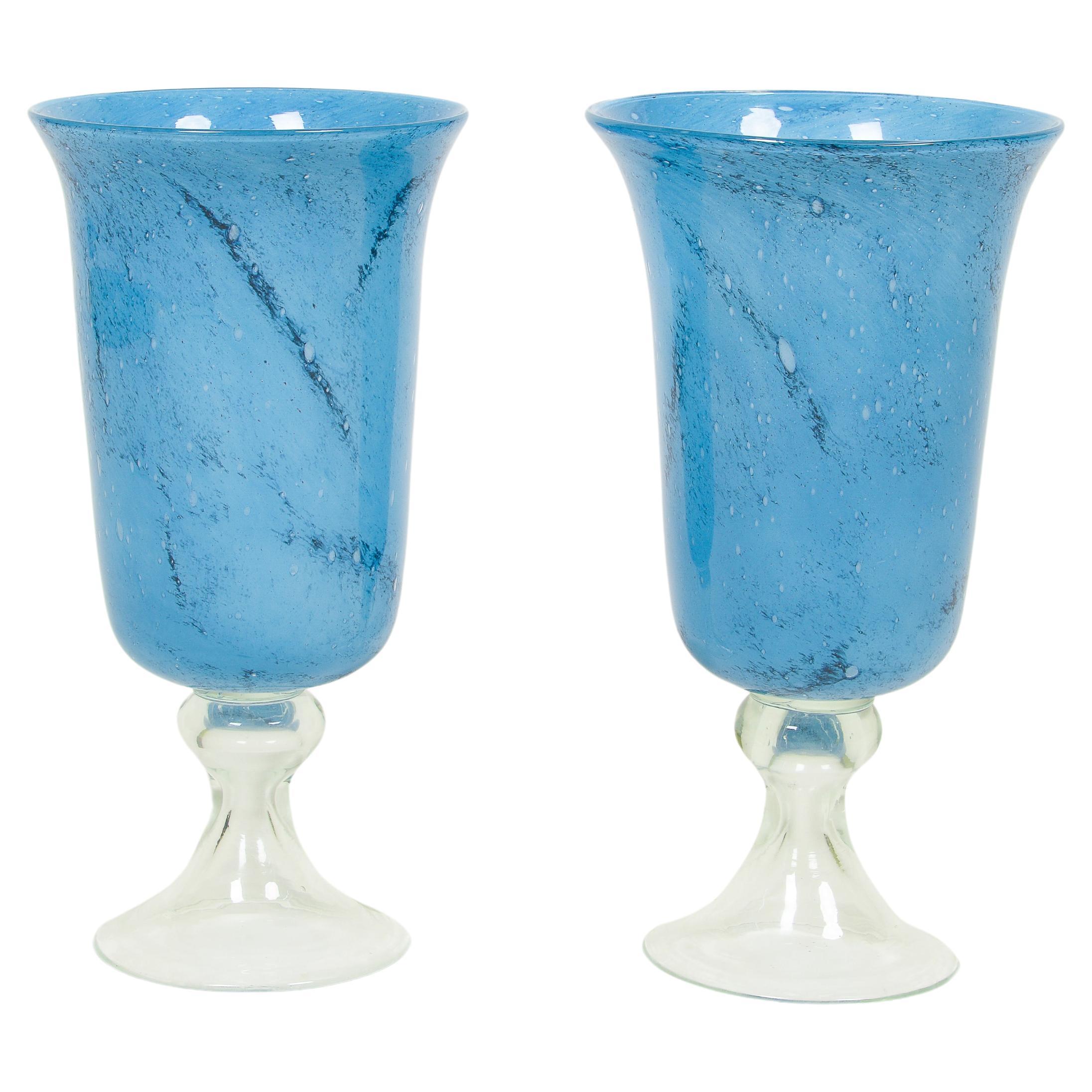 A Pair of Blue Glass Candle Photophores For Sale