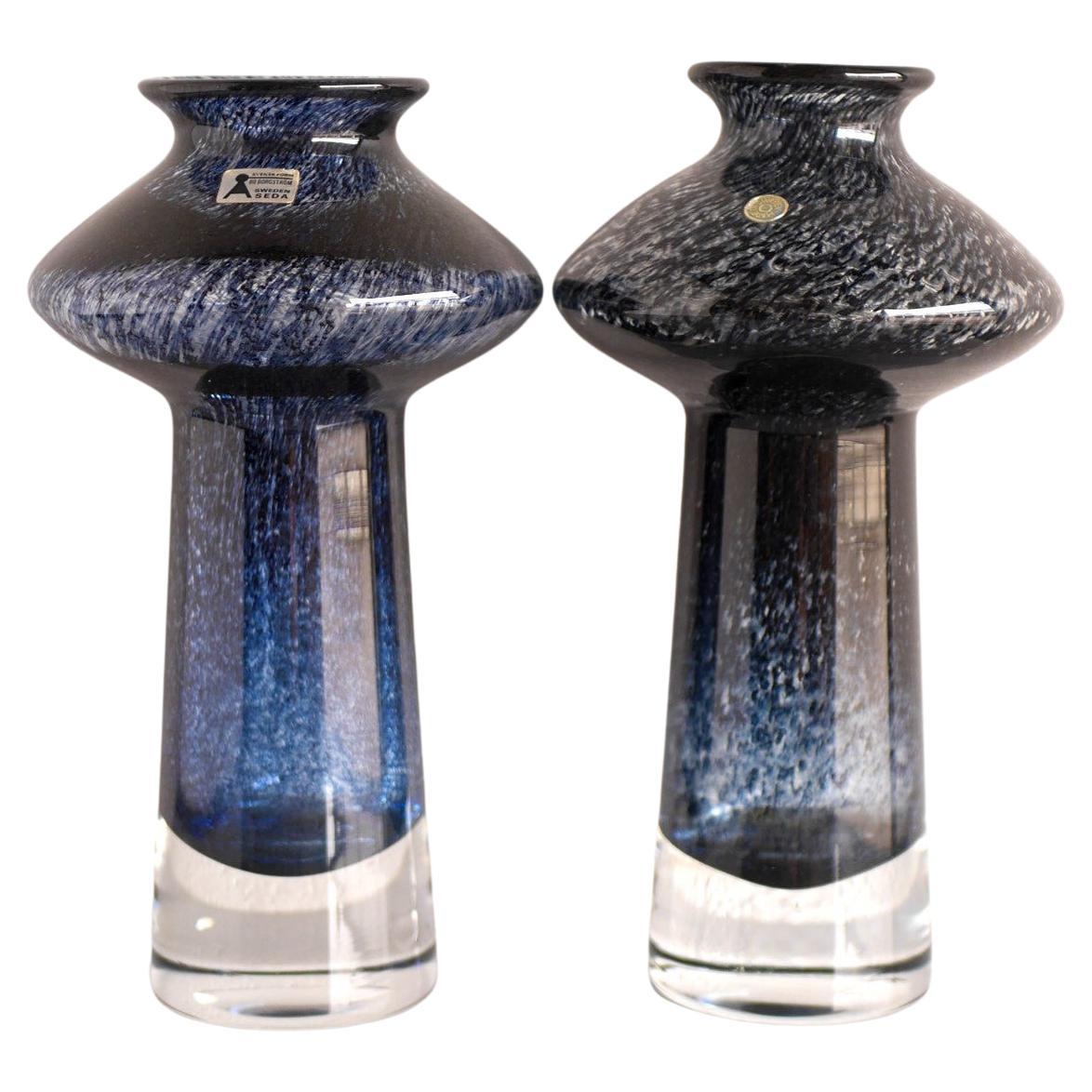 A pair of Blue Glass Vases known as "Oxid" by Bo Borgström for Åseda, Sweden