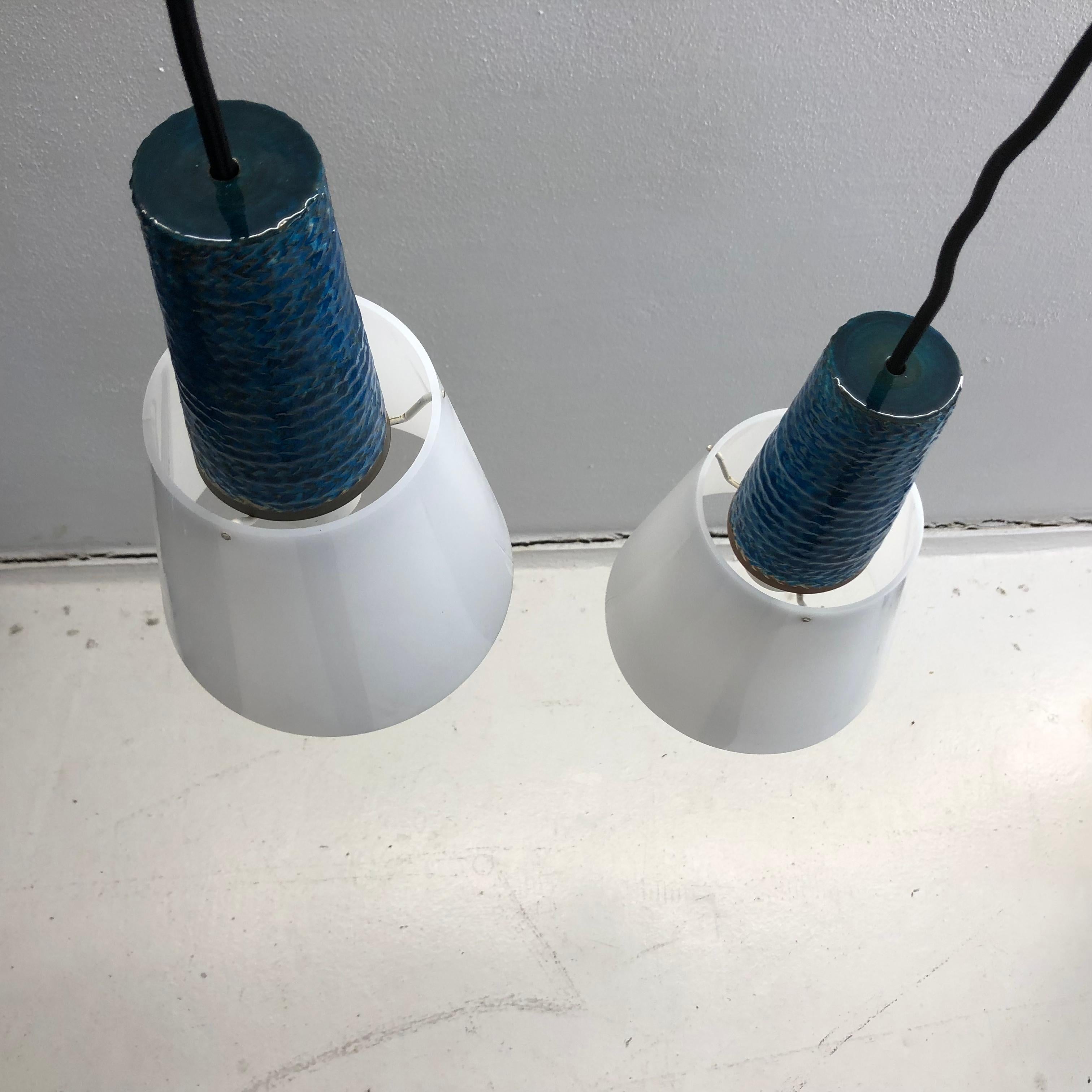Modernist Pair of Blue Lamps from Kähler, 1960s For Sale