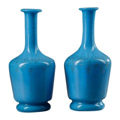 Pair of Blue Opaline Decanters