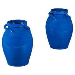 A Pair Of Blue Overscale Brannam Pottery Vases