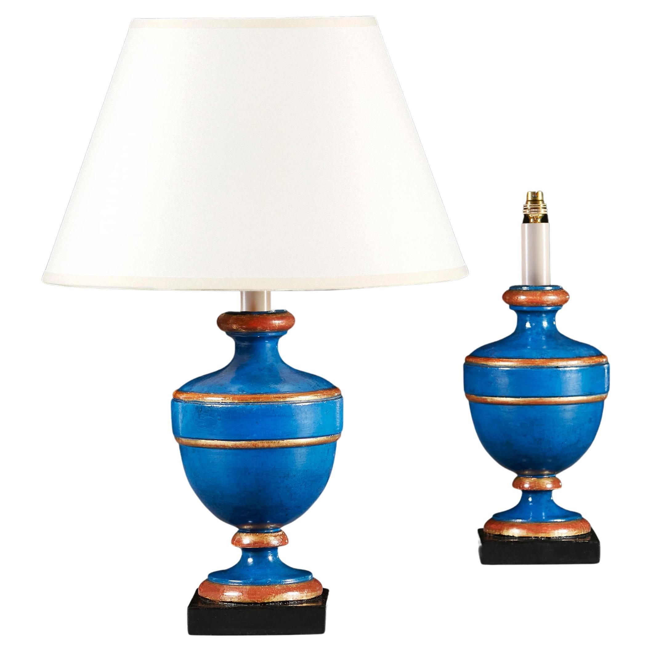 Pair of Blue Painted Candlestick Lamps