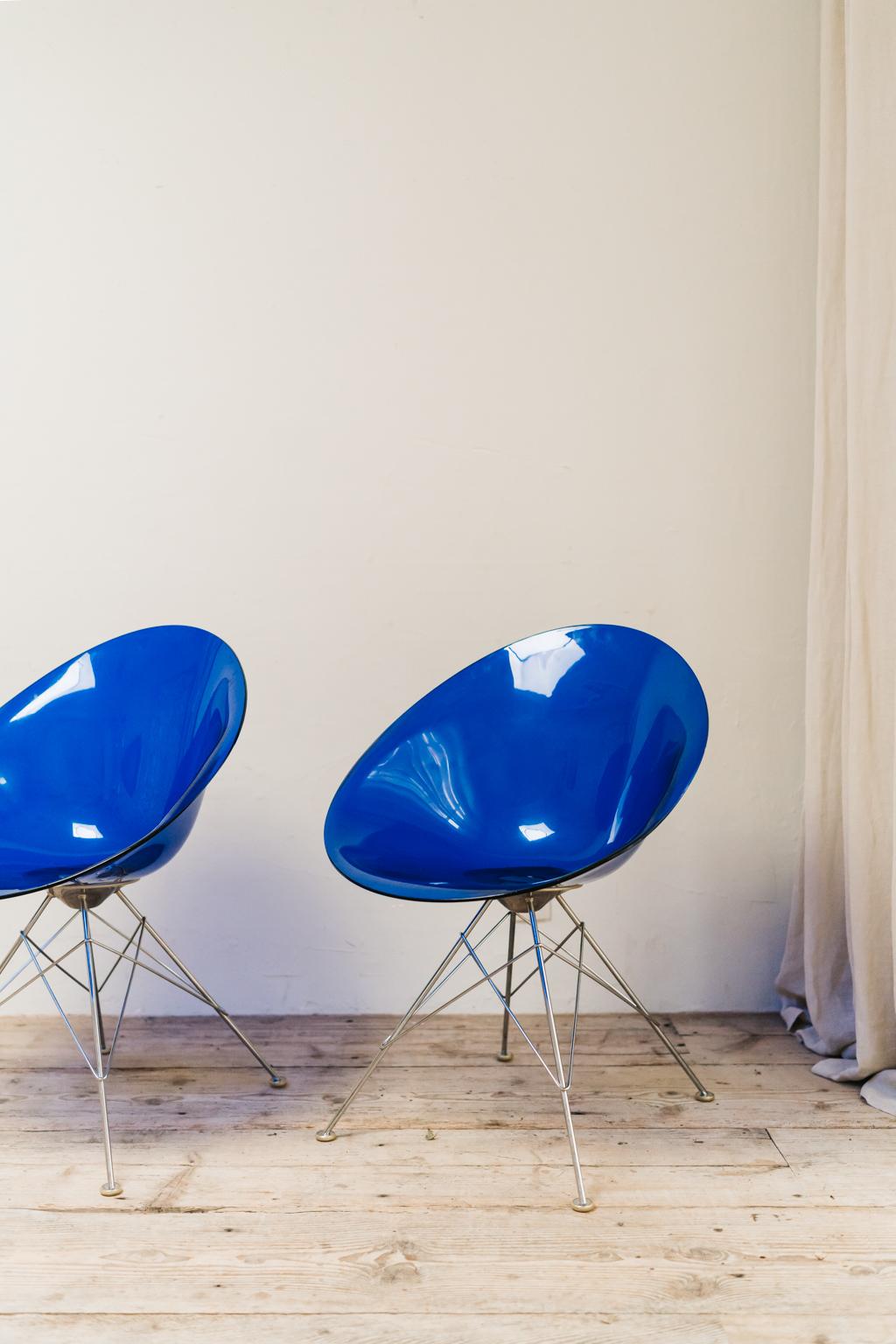 Pair of Blue Plexi Ero Chairs by Philippe Starck for Kartell For Sale 4