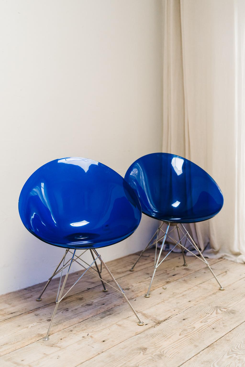 Italian Pair of Blue Plexi Ero Chairs by Philippe Starck for Kartell For Sale