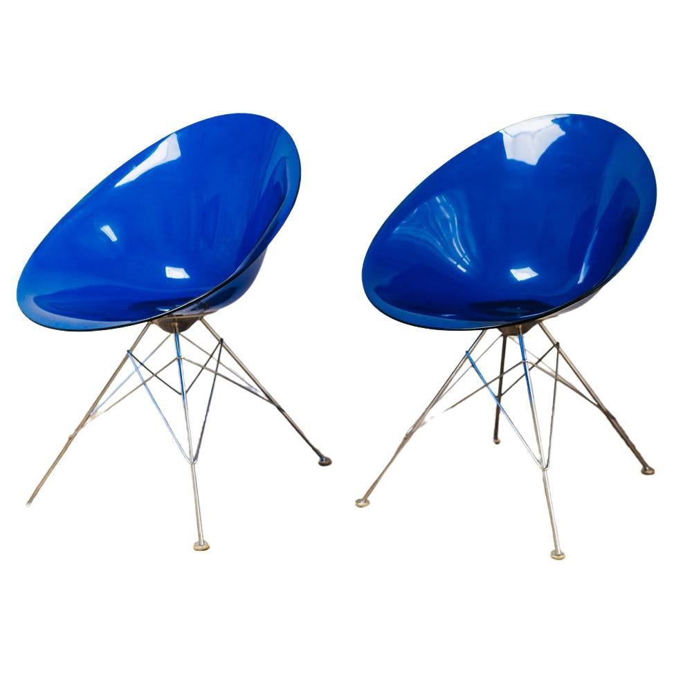 Pair of Blue Plexi Ero Chairs by Philippe Starck for Kartell