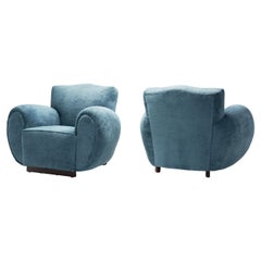 A Pair of Blue Upholstered Club Chairs, Europe 20th Century
